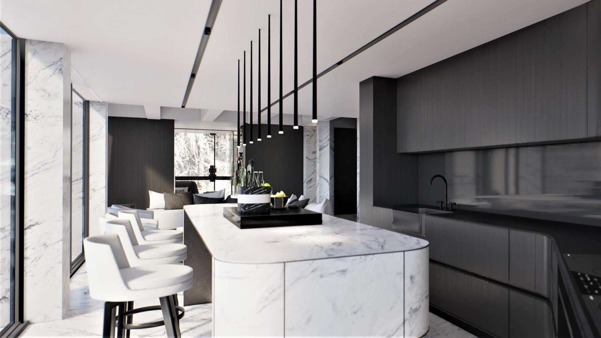 Luxurious Bondi Beach penthouse interior with modern design, spacious living area, and ocean view