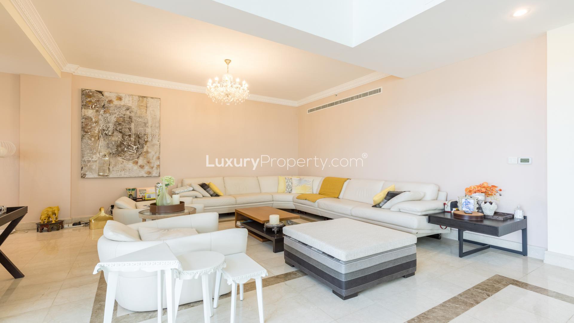 Stunning penthouse view of Dubai Marina and Emaar 6 Towers, featuring luxury yachts