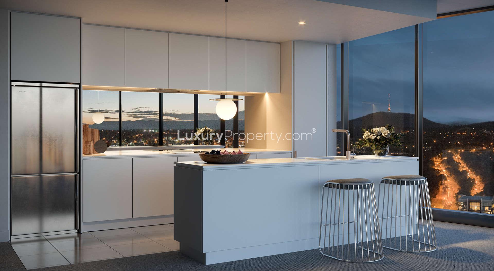 Luxurious penthouse lounge in High Society, Canberra with modern decor and large windows