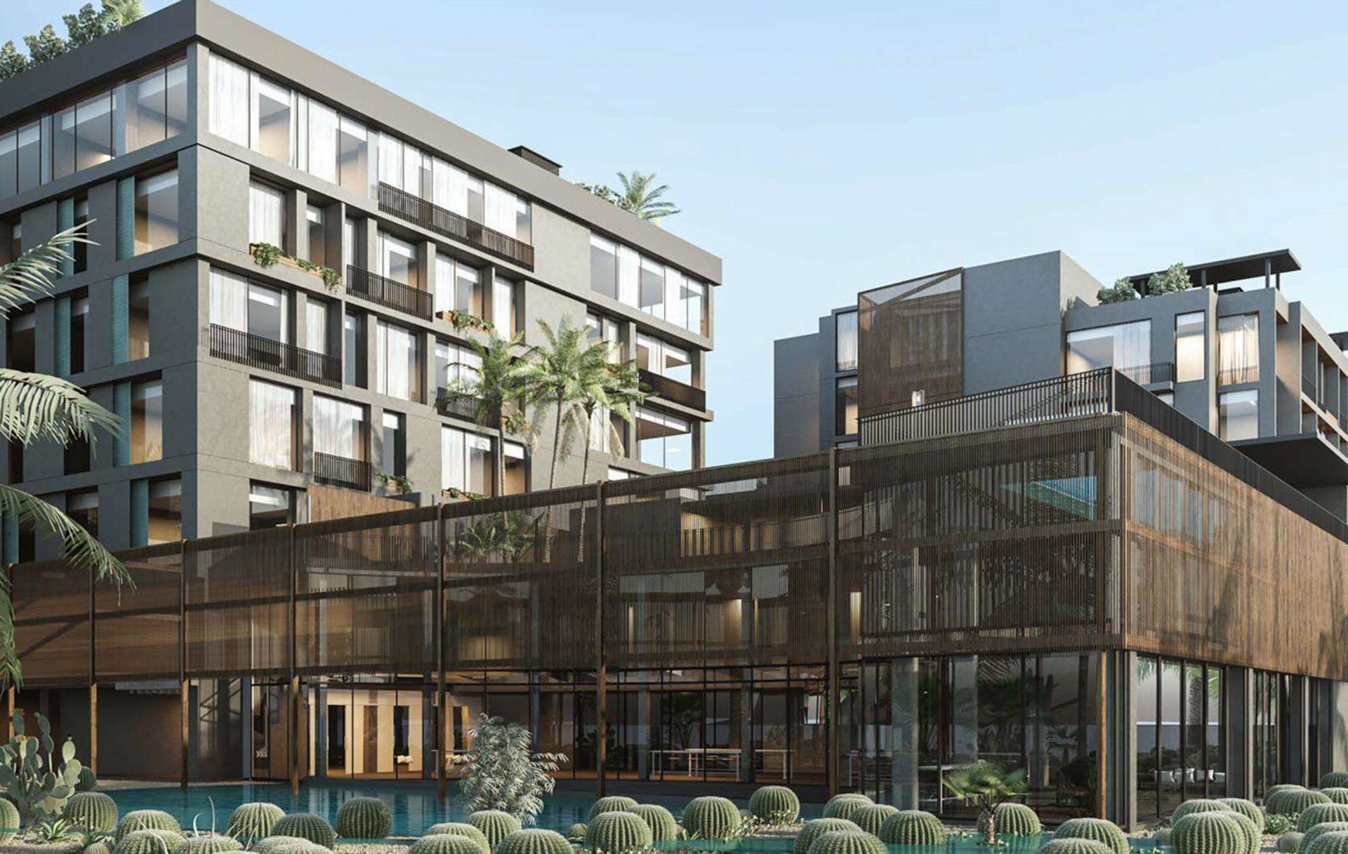 Aerial view of KOA Canvas penthouse, lush surroundings, Mohammad Bin Rashid Gardens, Dubai