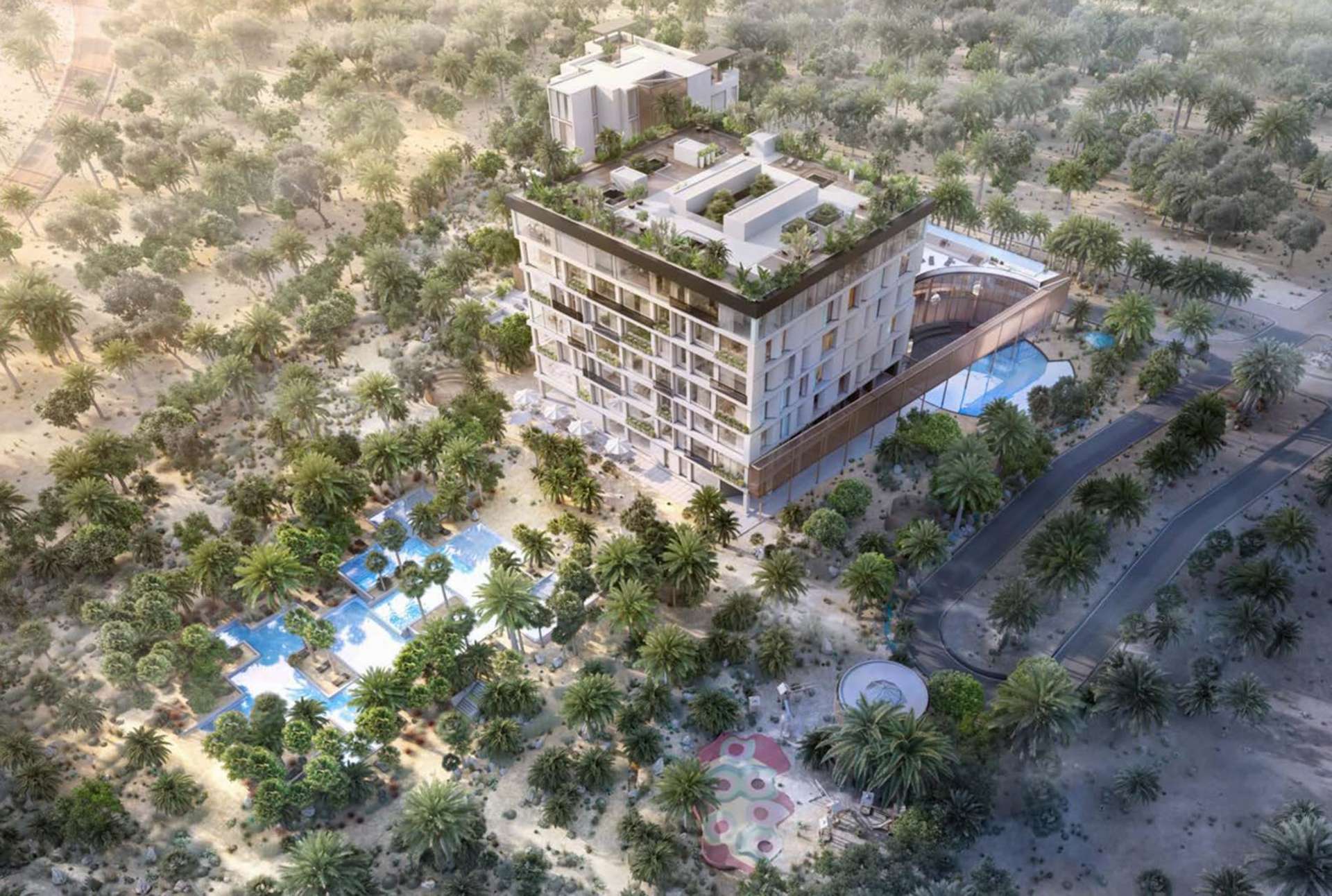 Luxurious penthouse exterior at KOA Canvas, Dubai, featuring modern architecture and lush surroundings