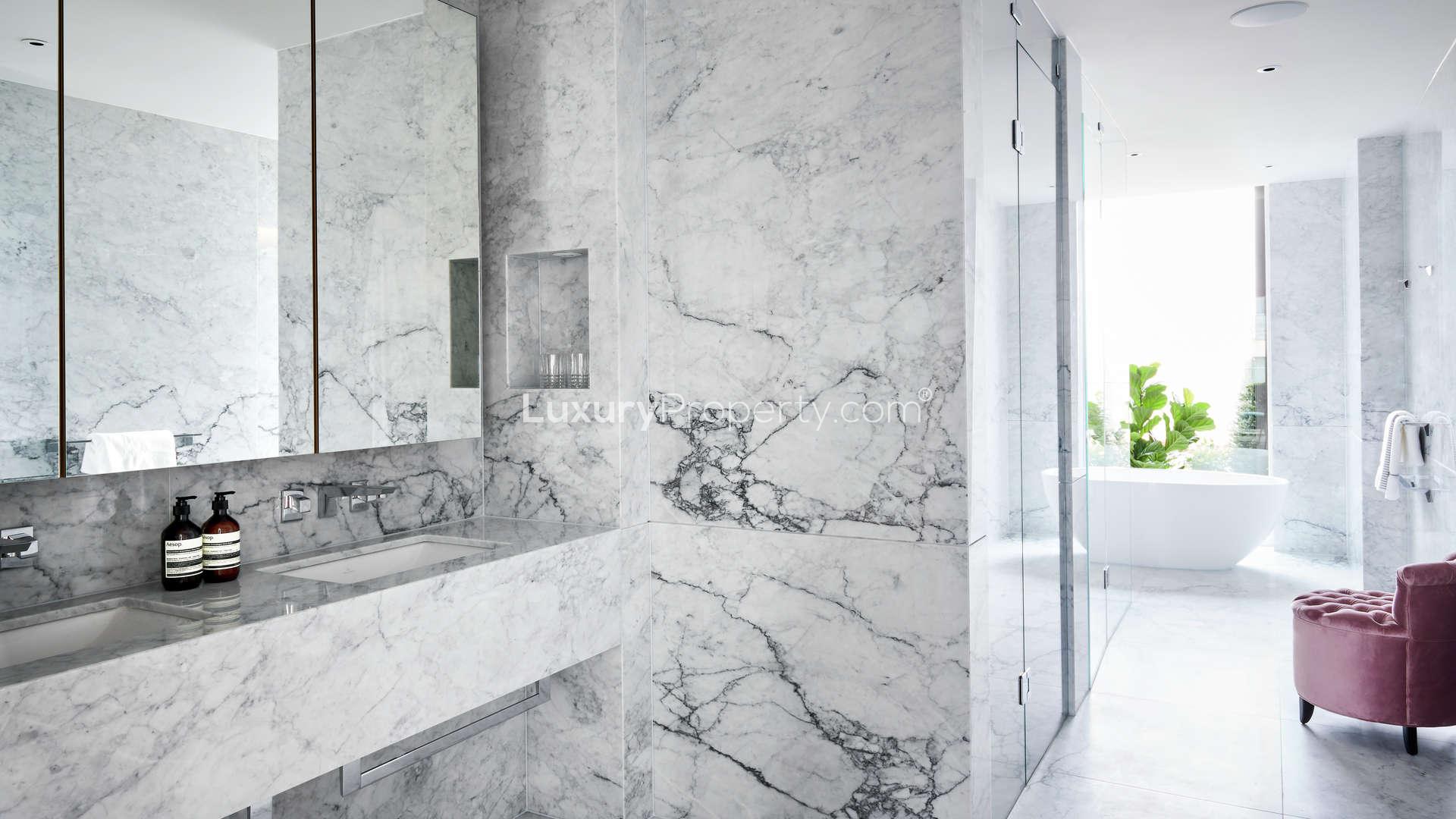 Luxurious living room in three-bedroom penthouse, Chelsea Creek's Lockside House, modern decor