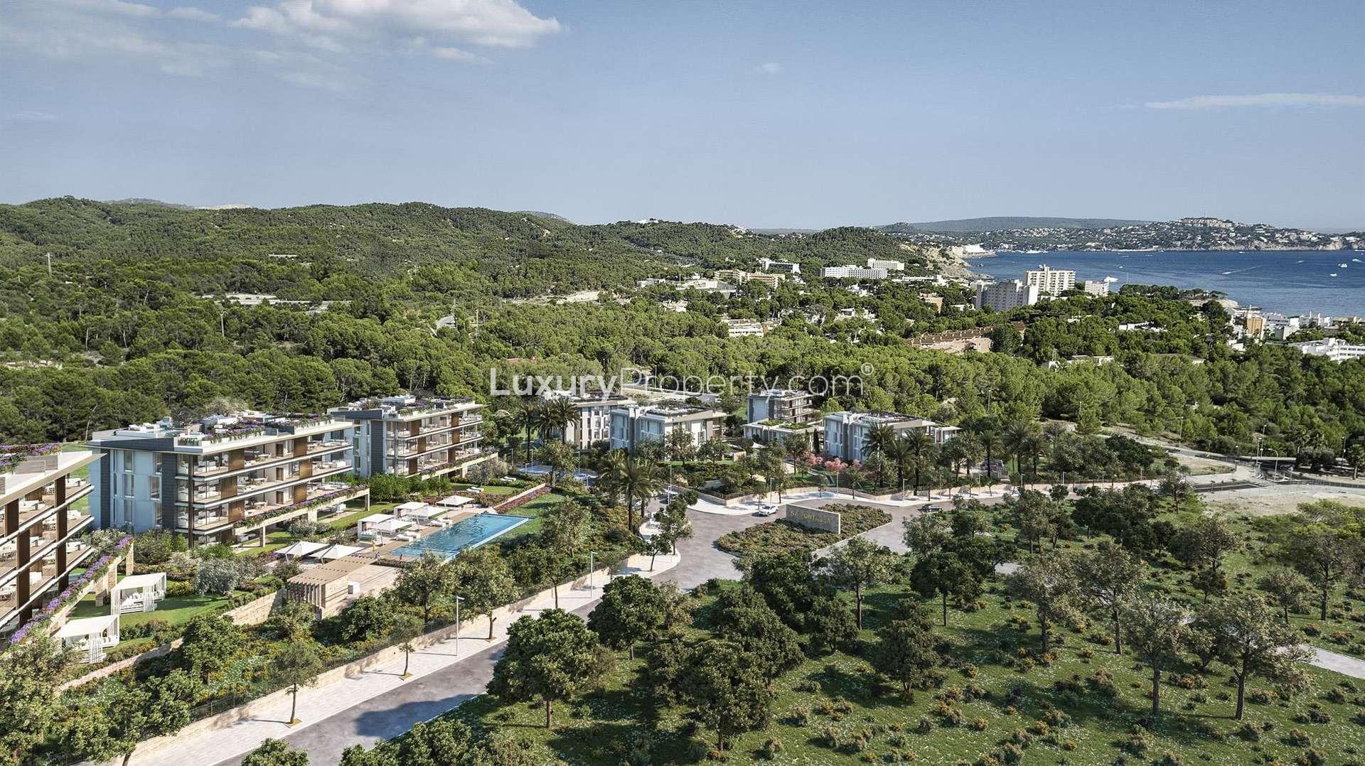 Scenic view of Sa Puntassa Mar coastline near luxurious penthouse in Mallorca at sunset
