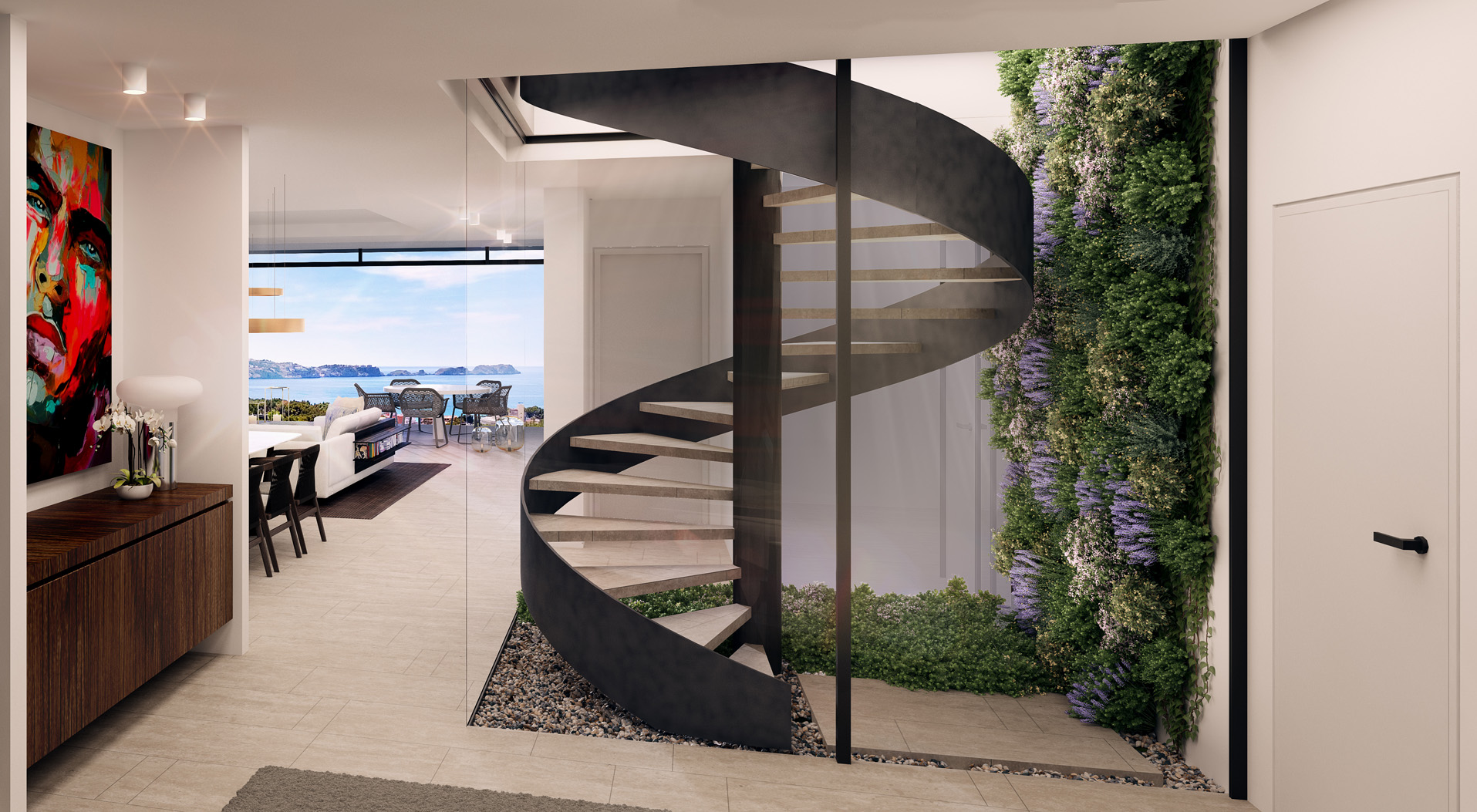 Aerial view of luxurious penthouse community at Sa Puntassa Mar, Mallorca, surrounded by nature