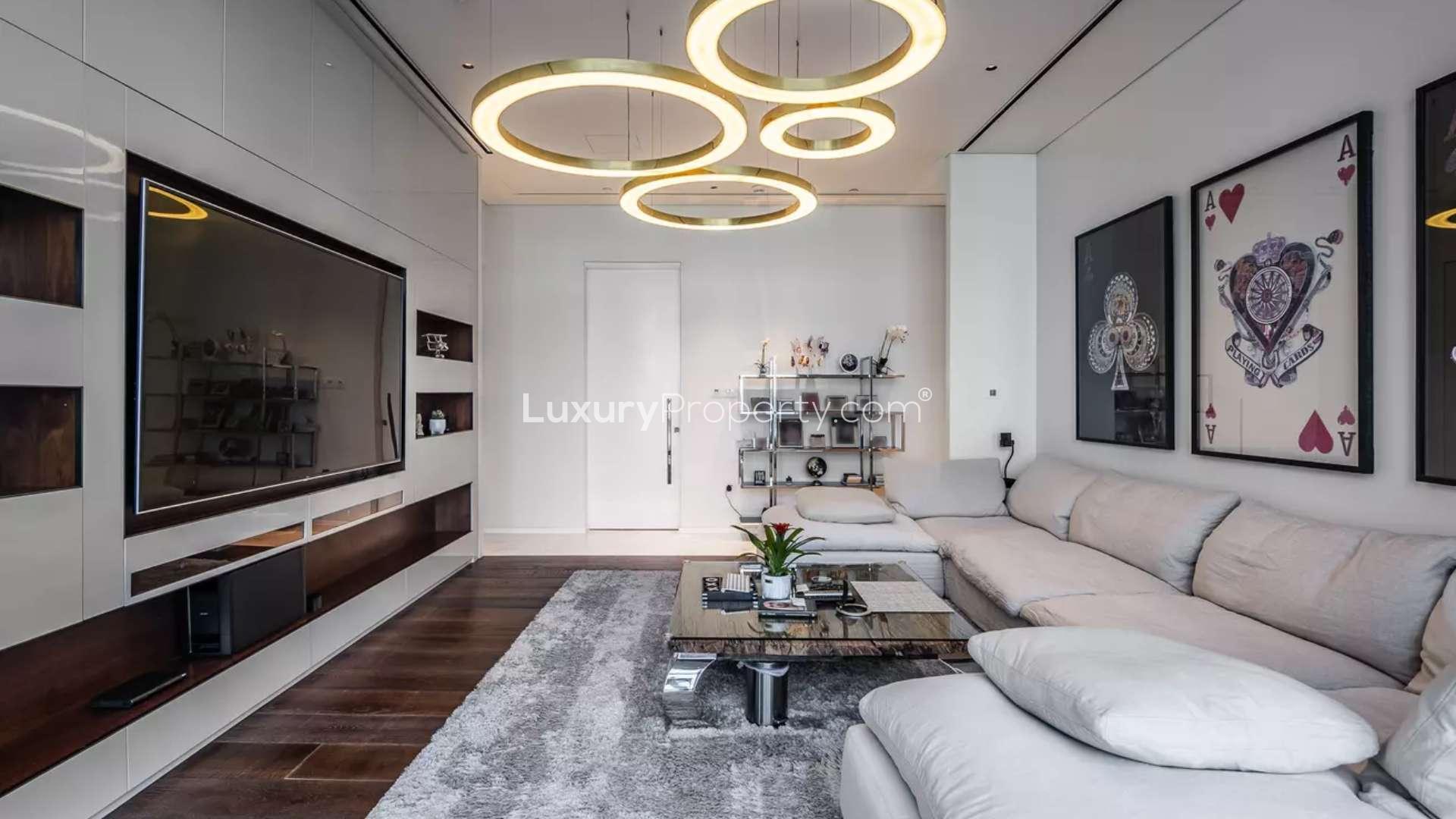 Modern dining area in furnished penthouse, Oceana, Palm Jumeirah. Spacious and elegant design