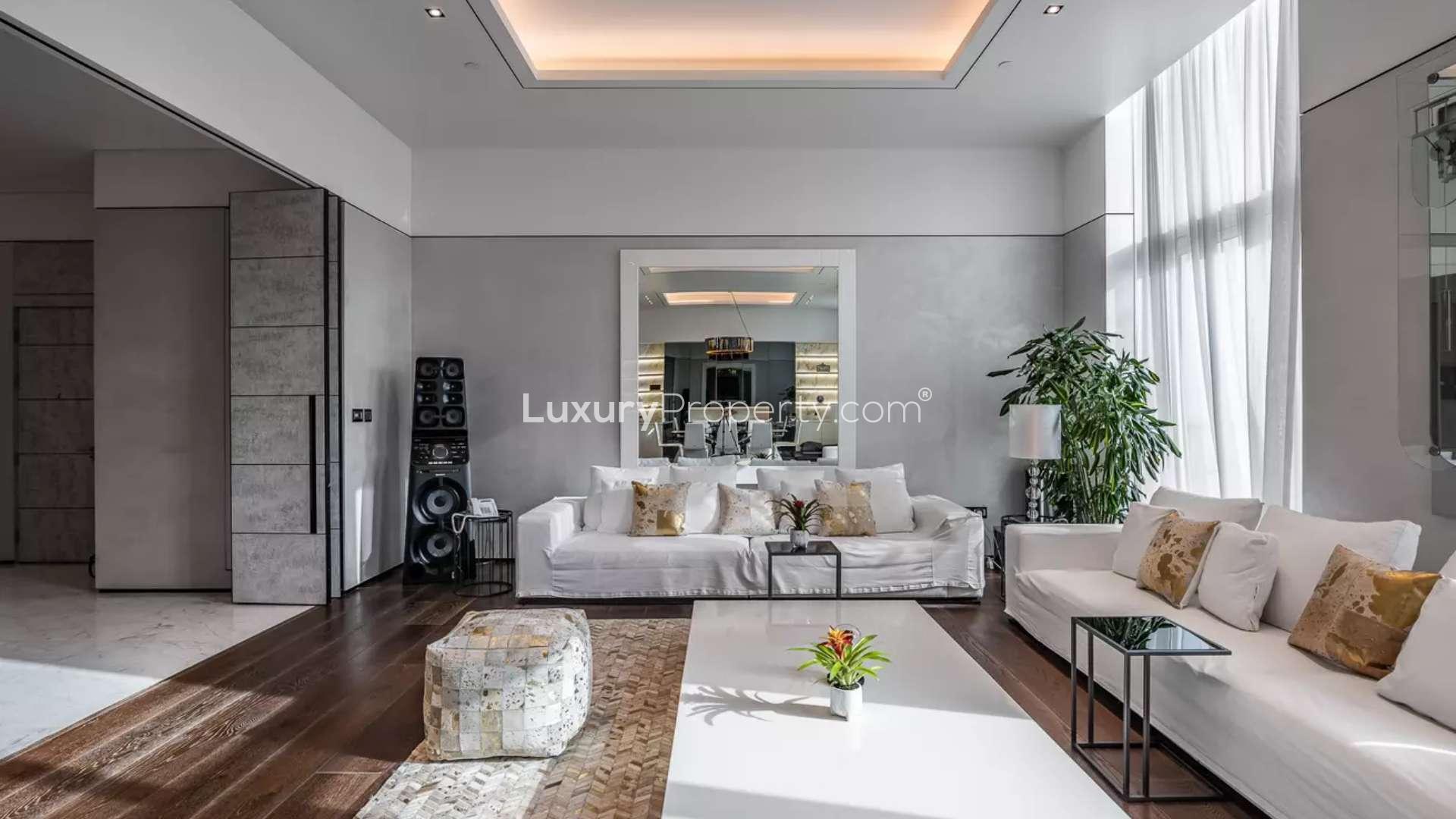 Luxury modern furnished penthouse living area in Oceana, Palm Jumeirah for sale