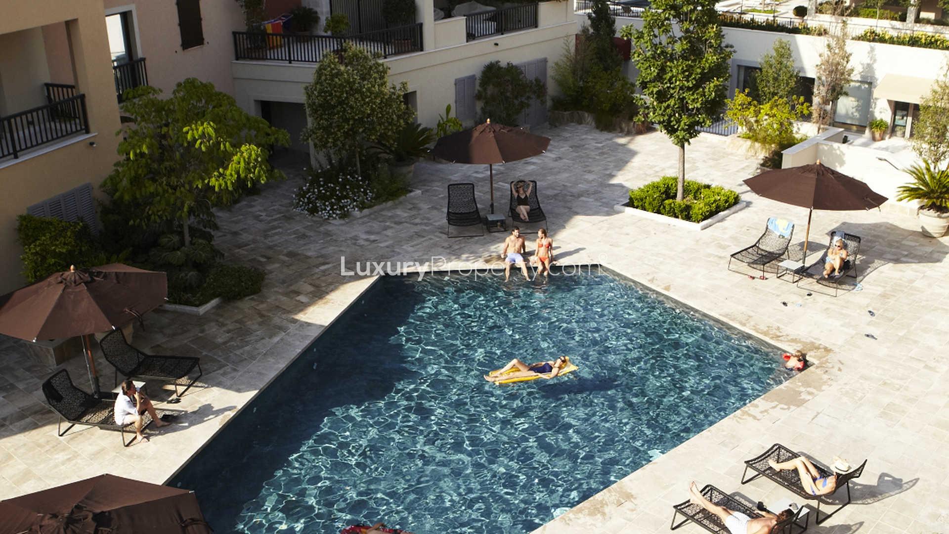 Elegant living room in 3-bedroom penthouse, Porto Montenegro, with Adriatic Sea views