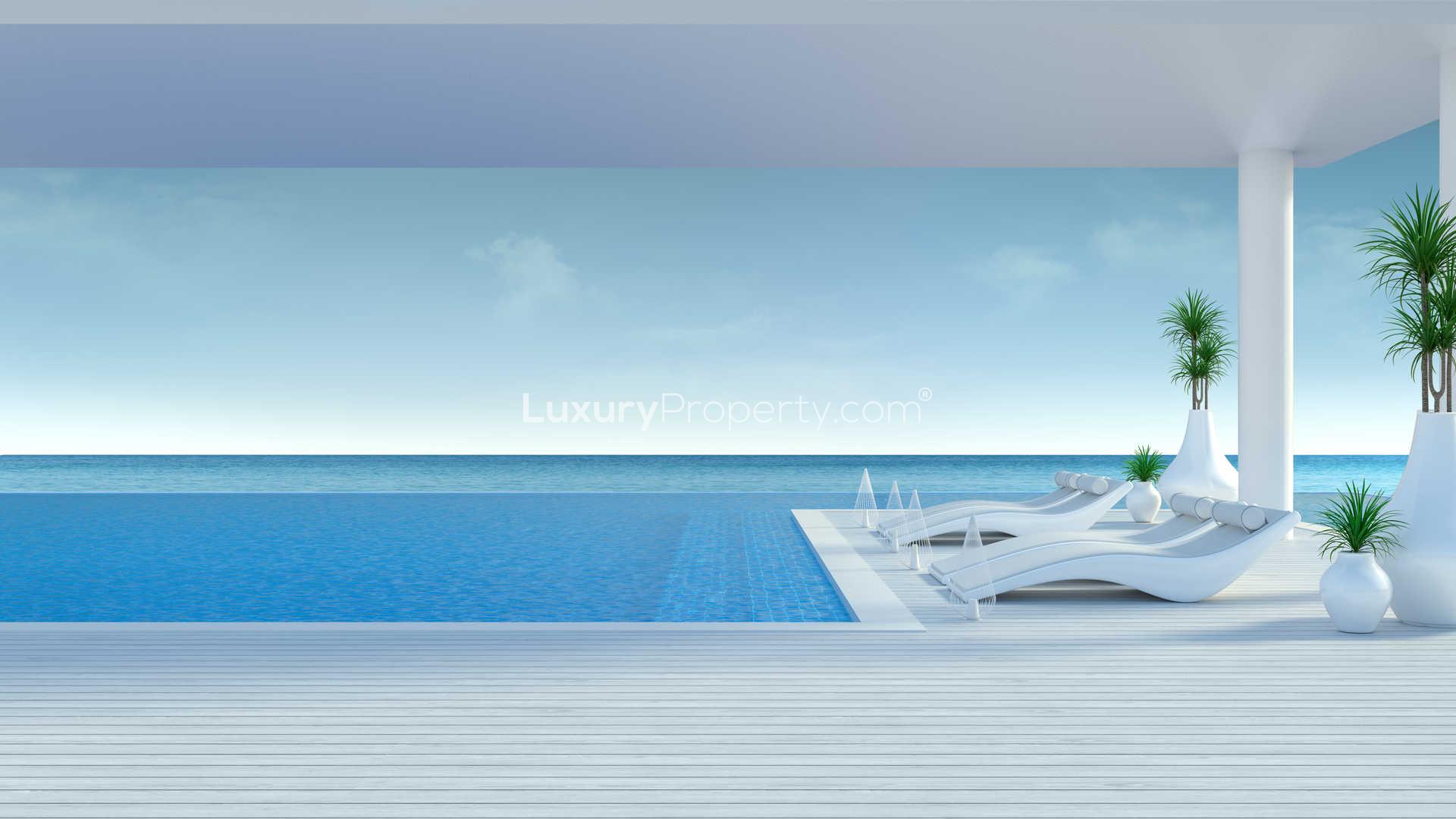 Luxurious bedroom in Serenia Residences penthouse, Talpe Galle with ocean view balcony