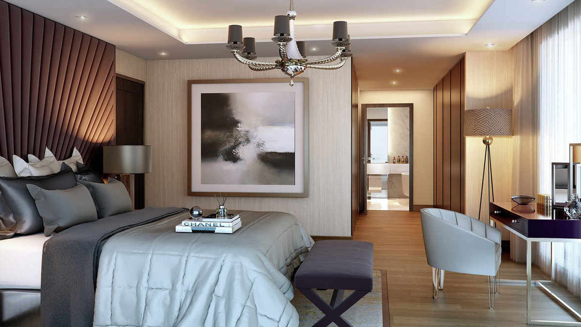 Luxurious dining room in a three-bedroom penthouse, Sovereign Court, Hammersmith, London