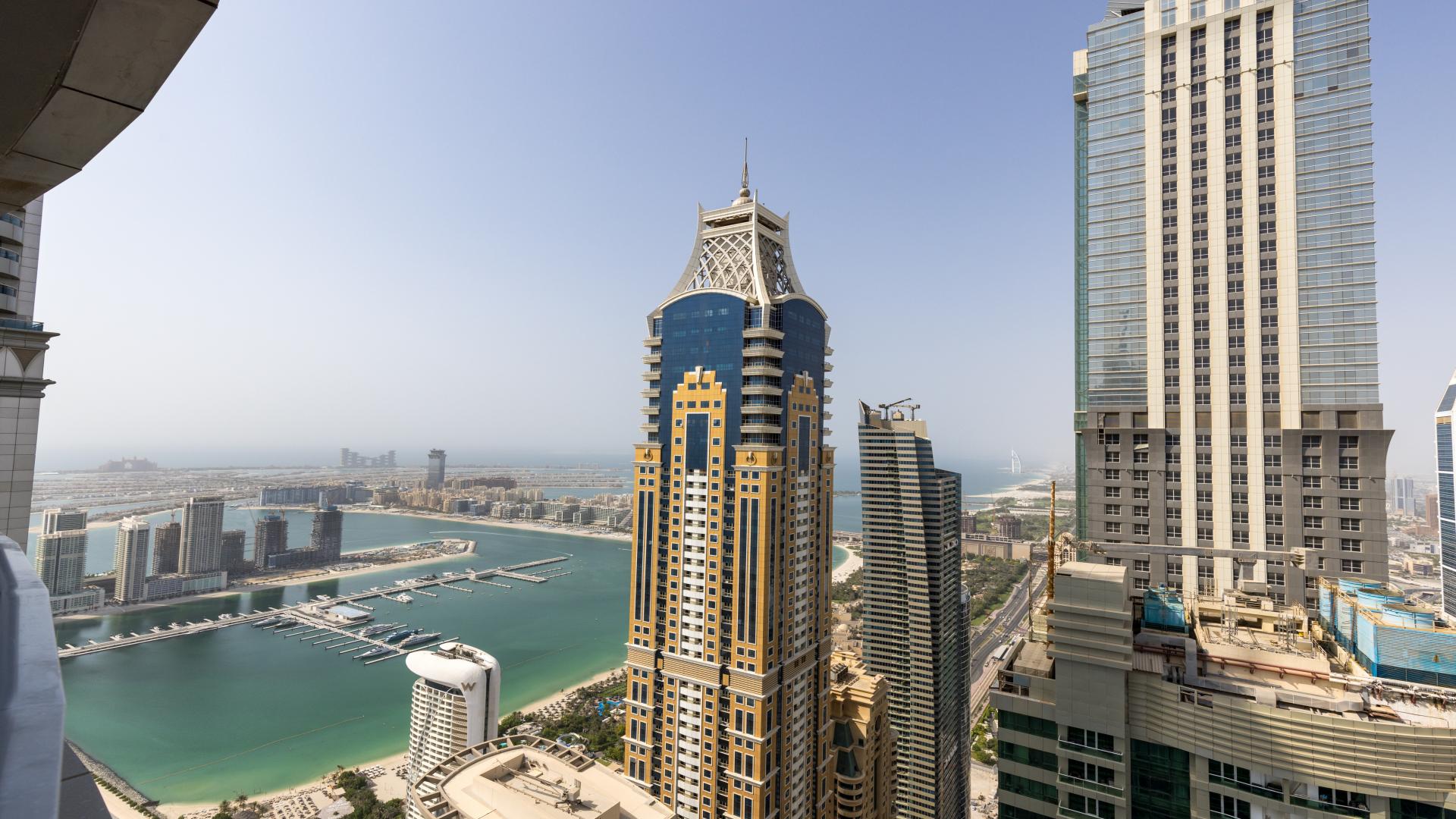 Luxurious penthouse living room with elegant decor in Dubai Marina's The Torch