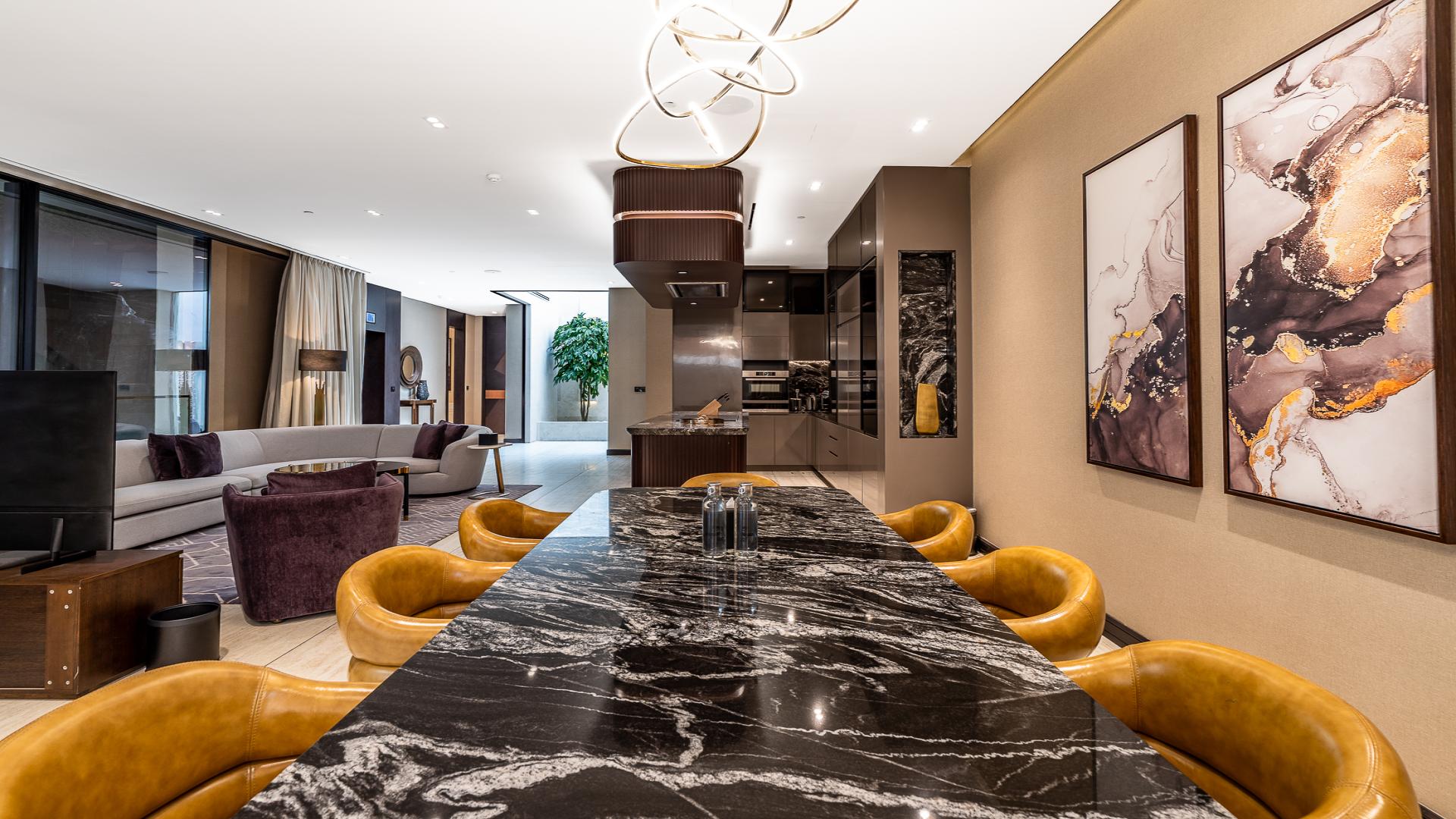 Luxurious living room in Al Sufouh serviced residence with modern decor and elegant furnishings