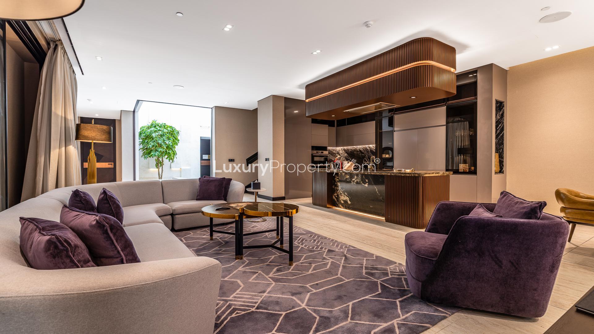 Luxurious living room in serviced residence, Al Sufouh, Biltmore Residences, modern design, spacious layout
