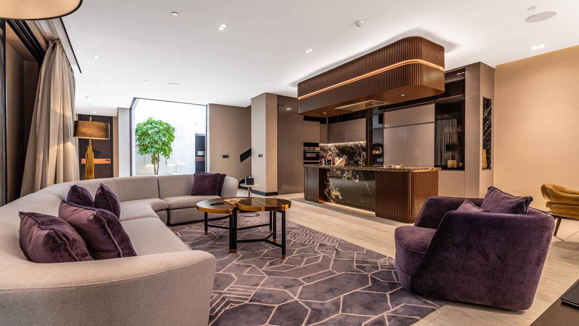 Luxurious living room in serviced residence, Al Sufouh, Biltmore Residences, modern design, spacious layout