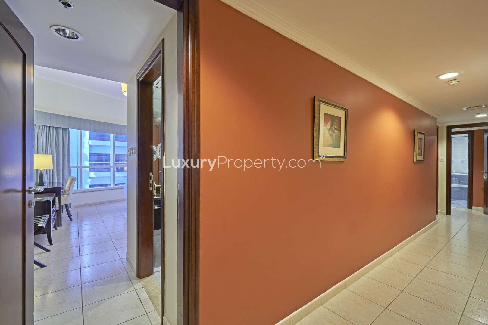 Luxurious elevator lobby in Marriott Dubai Harbor Hotel, serviced residences, Dubai Marina