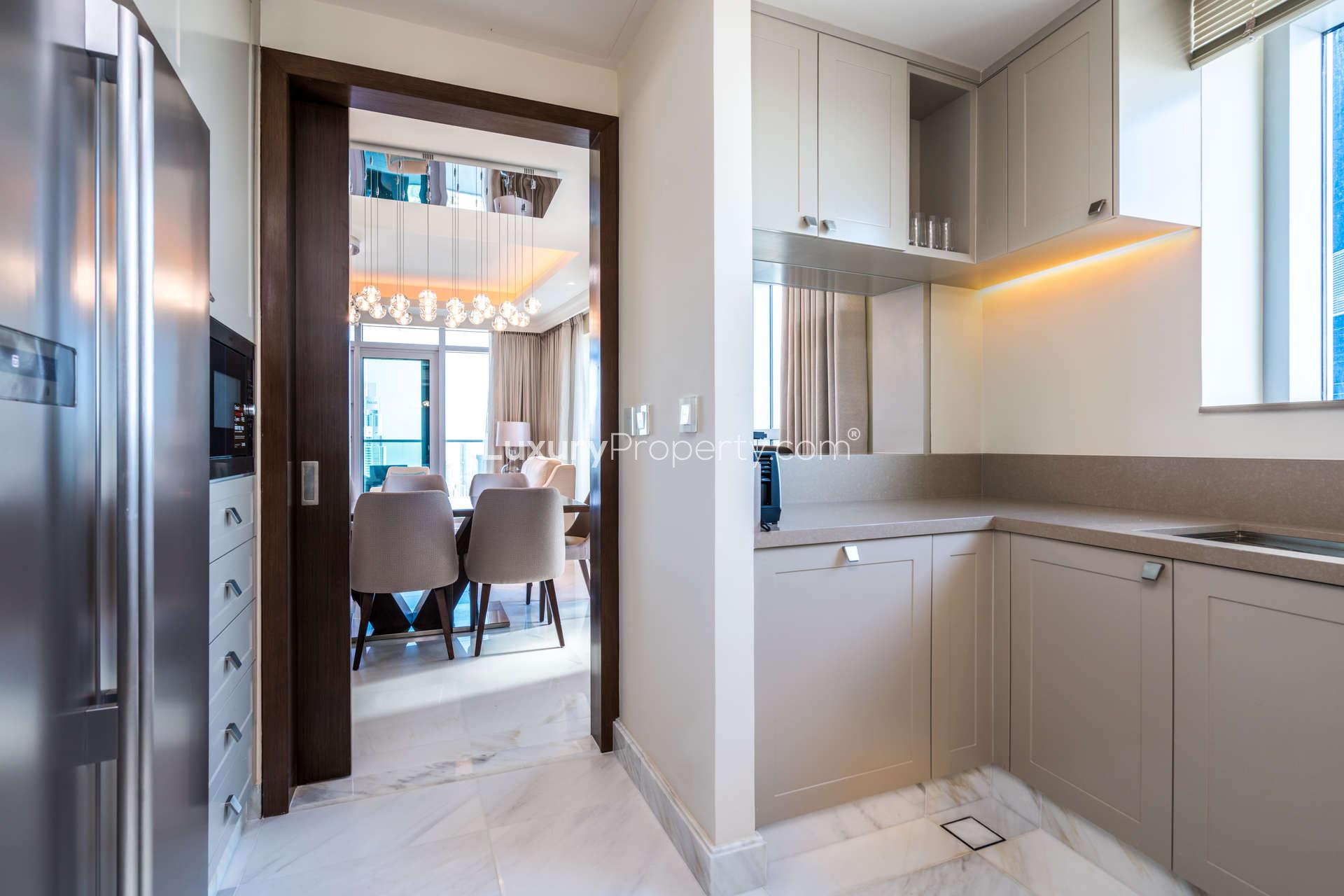 Luxurious living room in 3-bedroom penthouse, Address Fountain Views, Downtown Dubai, elegant decor