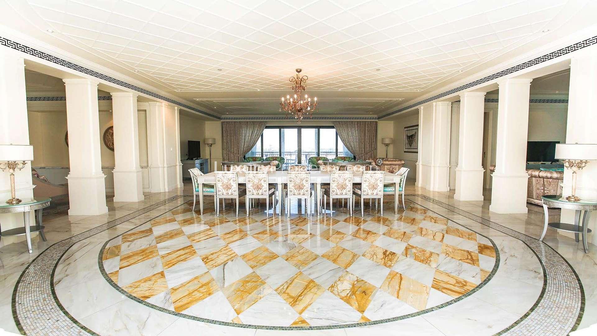 Elegant bedroom with river view in Palazzo Versace, Culture Village luxury apartment