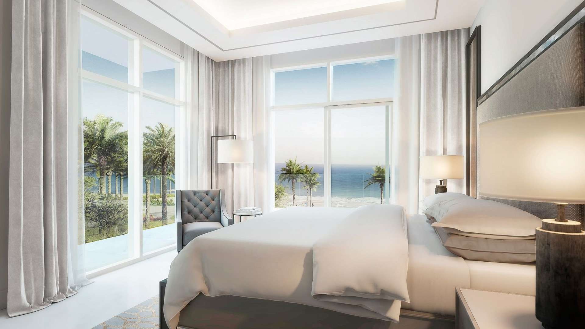 Luxurious bedroom with ocean view at The Address Fujairah Resort & SPA, Sharm