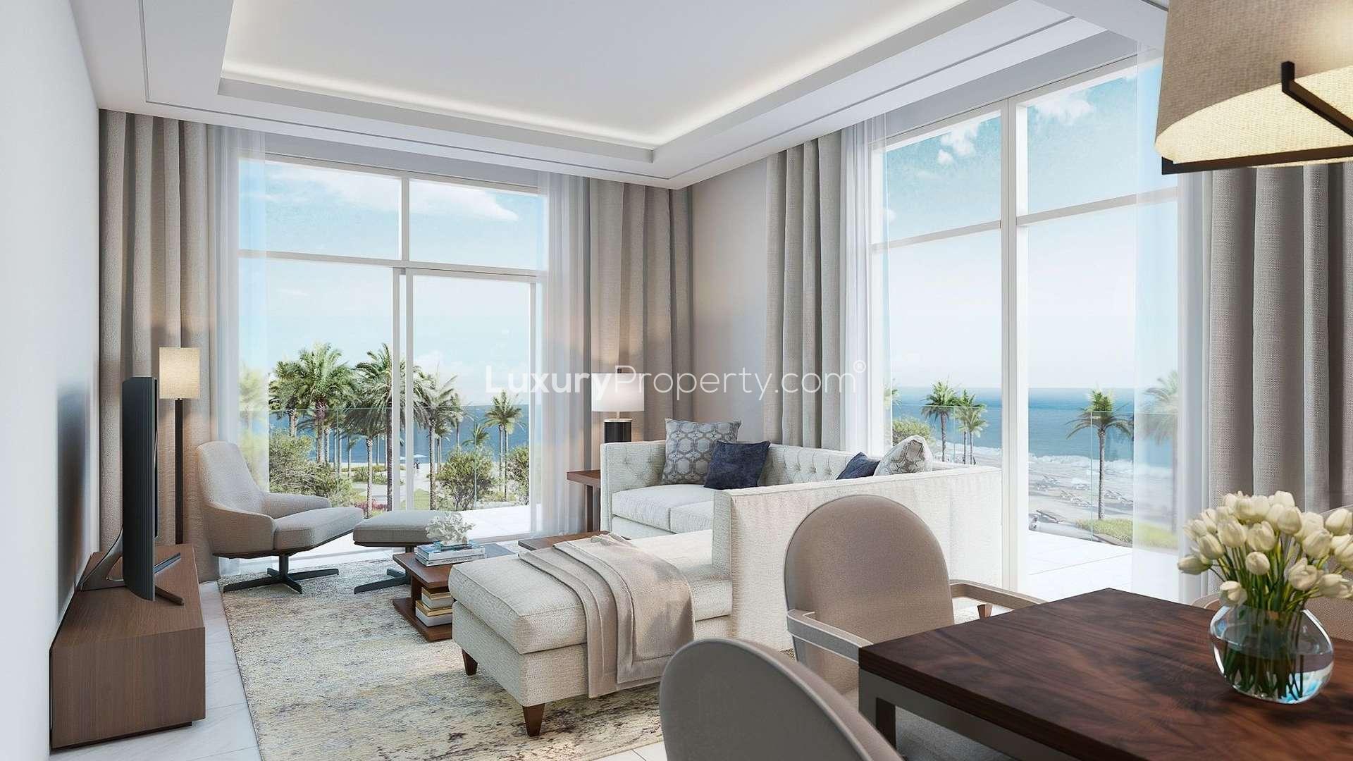 Luxurious living room with ocean view at The Address Fujairah, serviced residence for sale