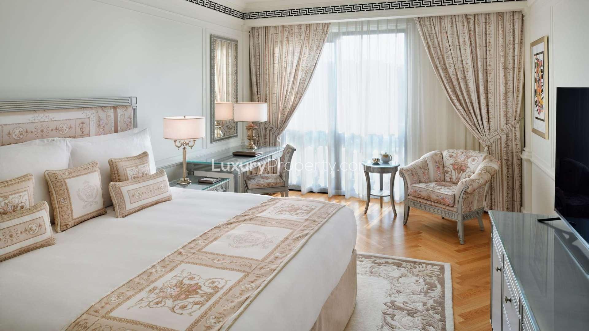 Luxurious bedroom in three-bedroom apartment at Palazzo Versace, Culture Village, for rent
