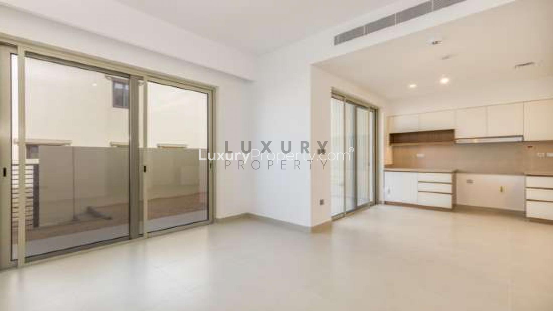 Modern 3-bedroom townhouse exterior in Camelia, Arabian Ranches 2, available for rent