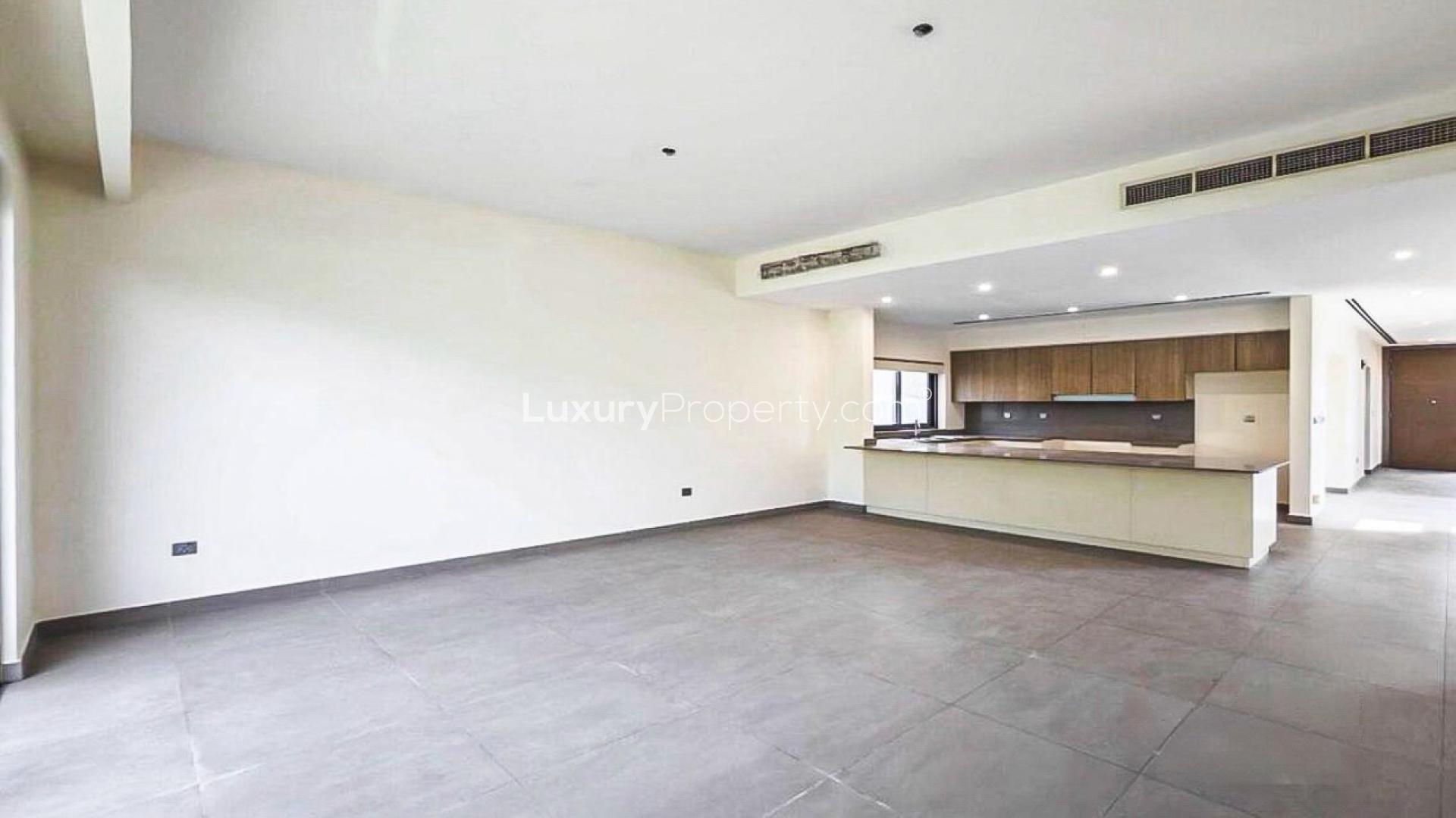 Modern 3-bedroom townhouse exterior at Sidra Villas II, Dubai Hills Estate, with garden view