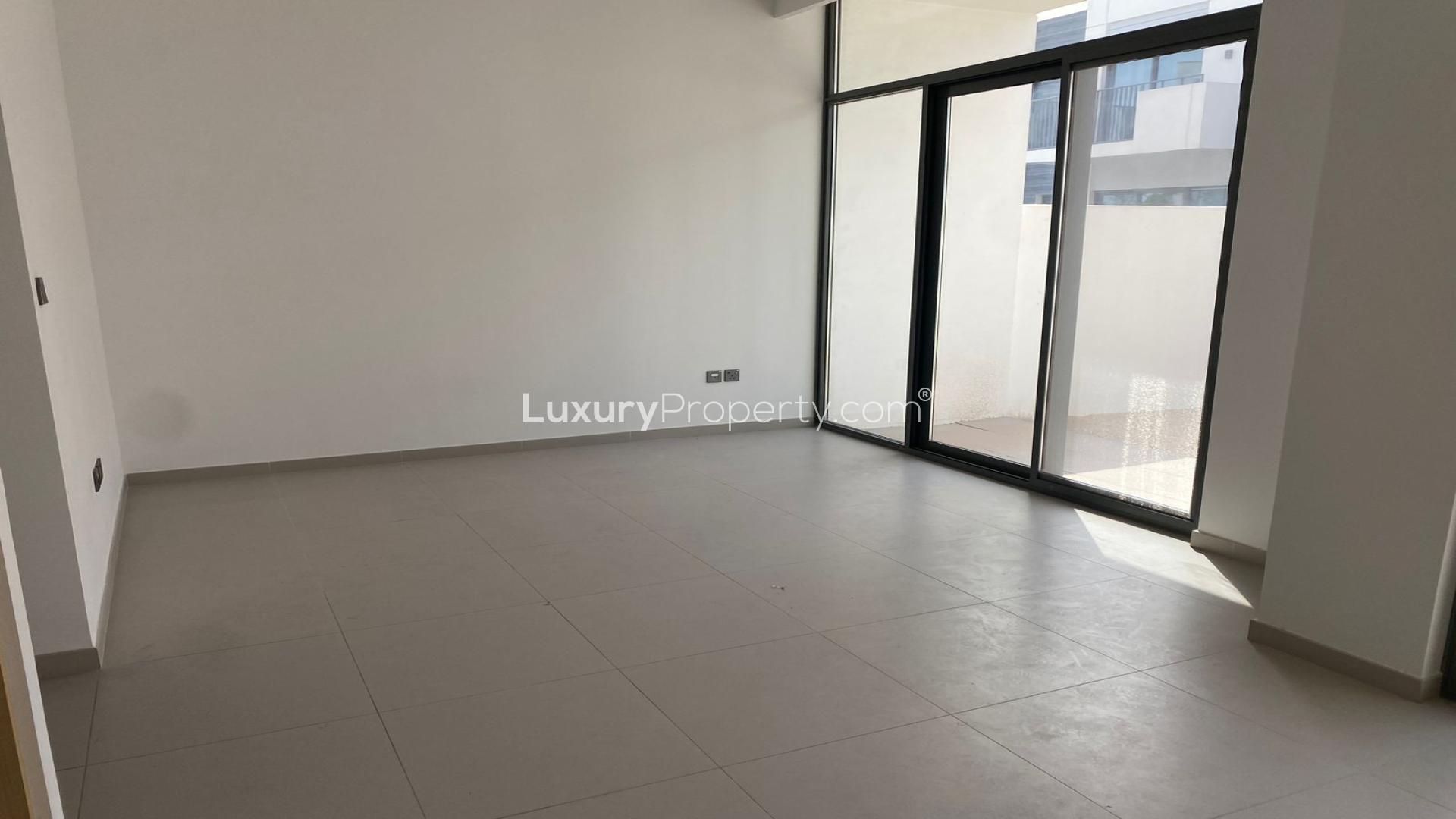 3-bedroom townhouse exterior in Joy, Arabian Ranches 3, available for rent, with parking