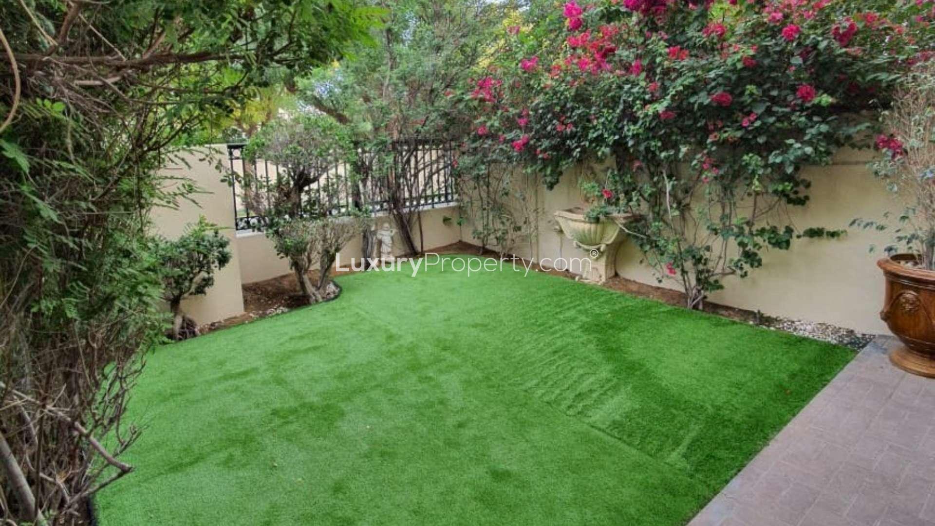 Lush garden view from spacious villa in Al Reem, Arabian Ranches, available for rent