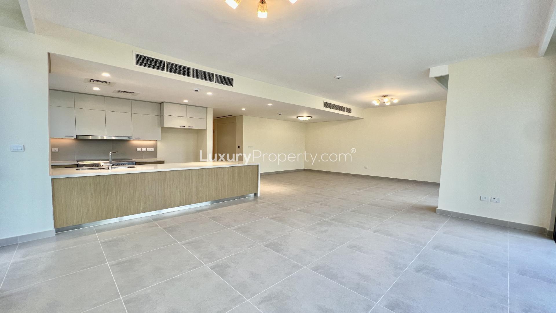 Luxurious open-plan living area in 3-bedroom villa at Dubai Hills Estate for rent