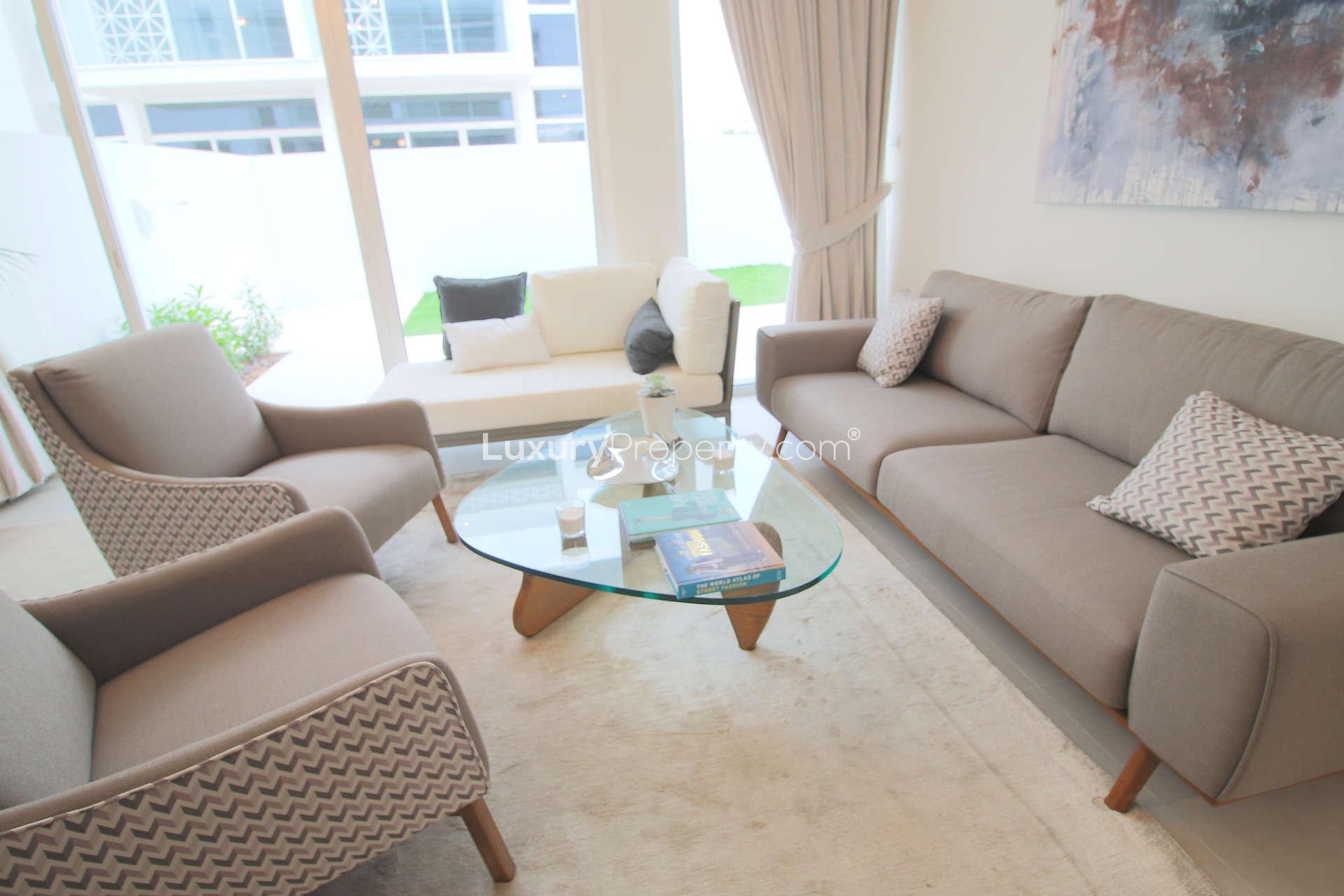 Floor plan of 3-bedroom townhouse in Arabella 2, Mudon, showcasing layout and design