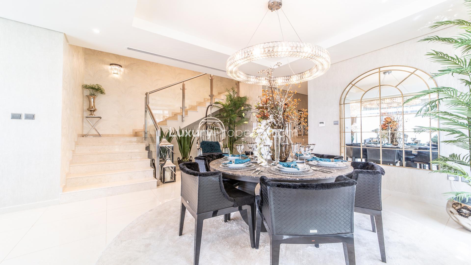 Luxurious dining area in three-bedroom townhouse, Brookfield, Damac Hills, available for rent