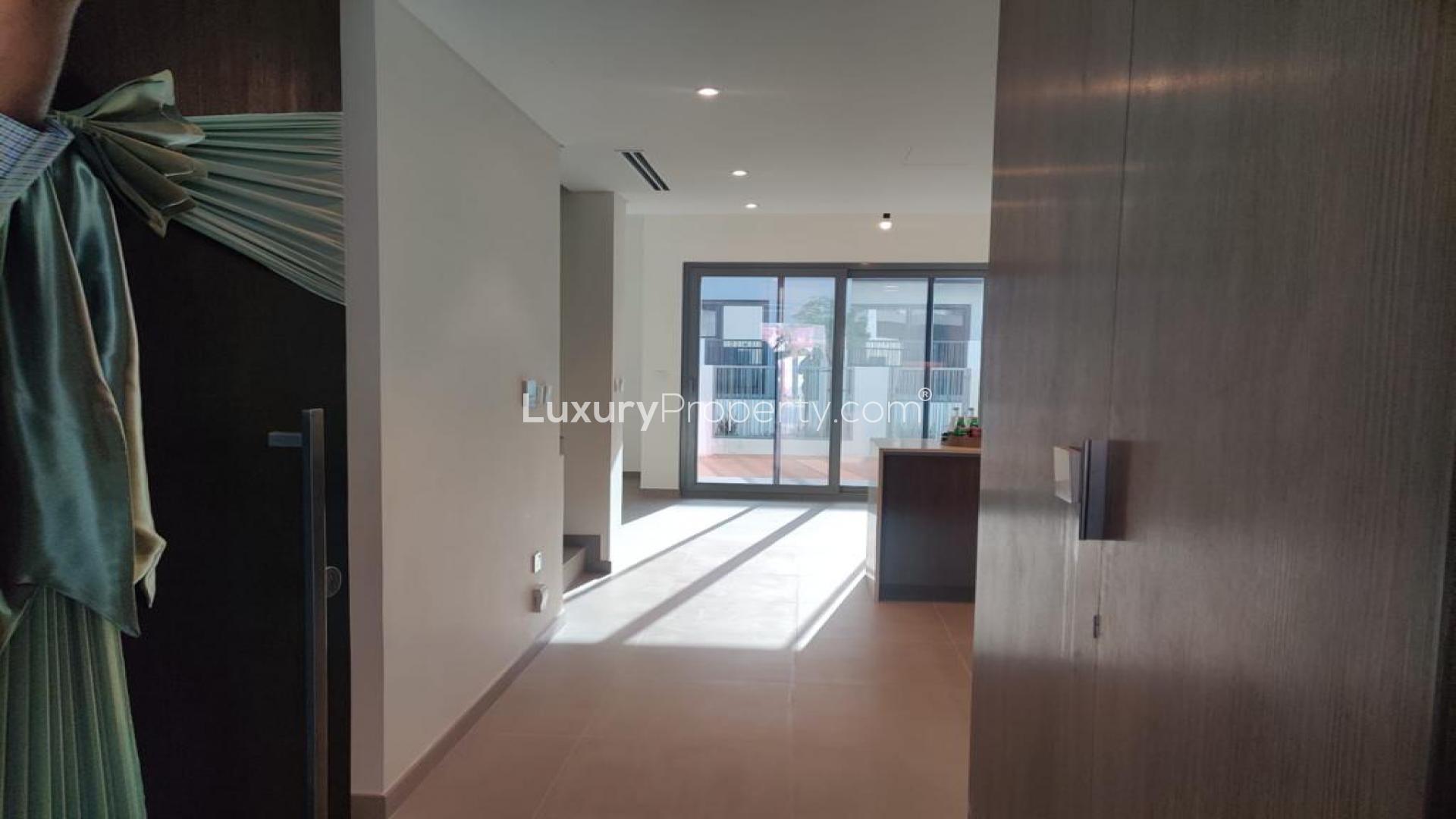 Front entrance of 3-bedroom townhouse for rent in Elan, Tilal Al Ghaf, Dubai