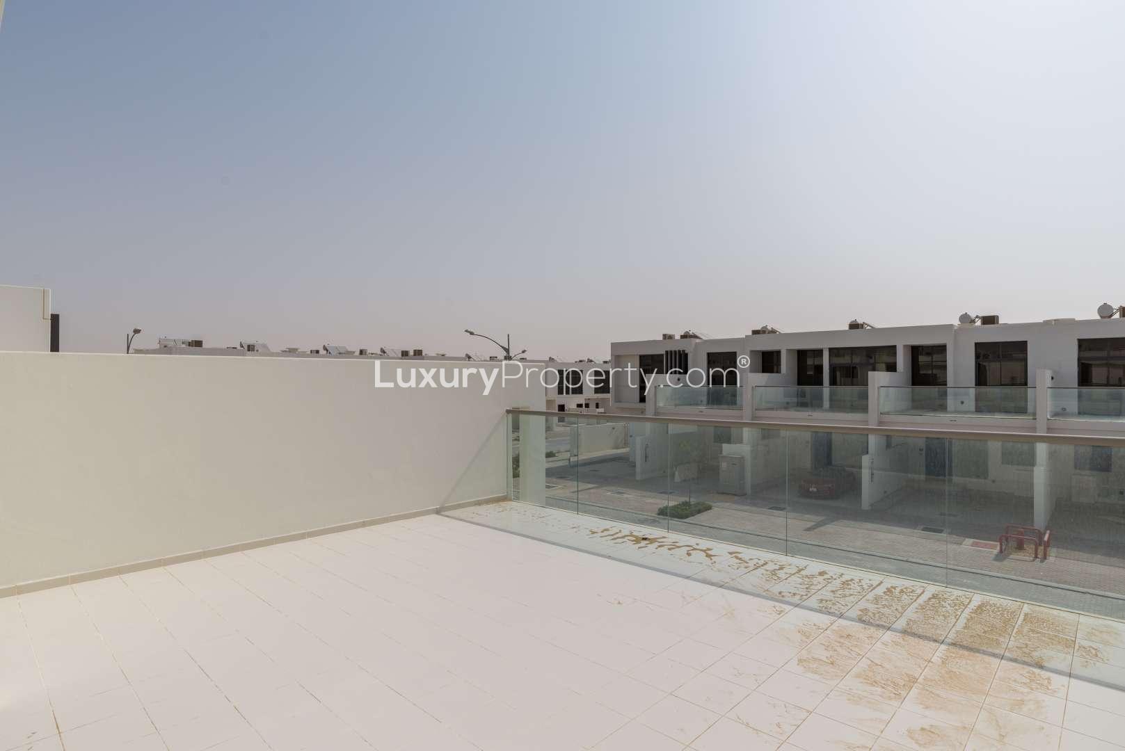 Rooftop terrace view of Janusia townhouse in Damac Hills 2, Akoya Oxygen community