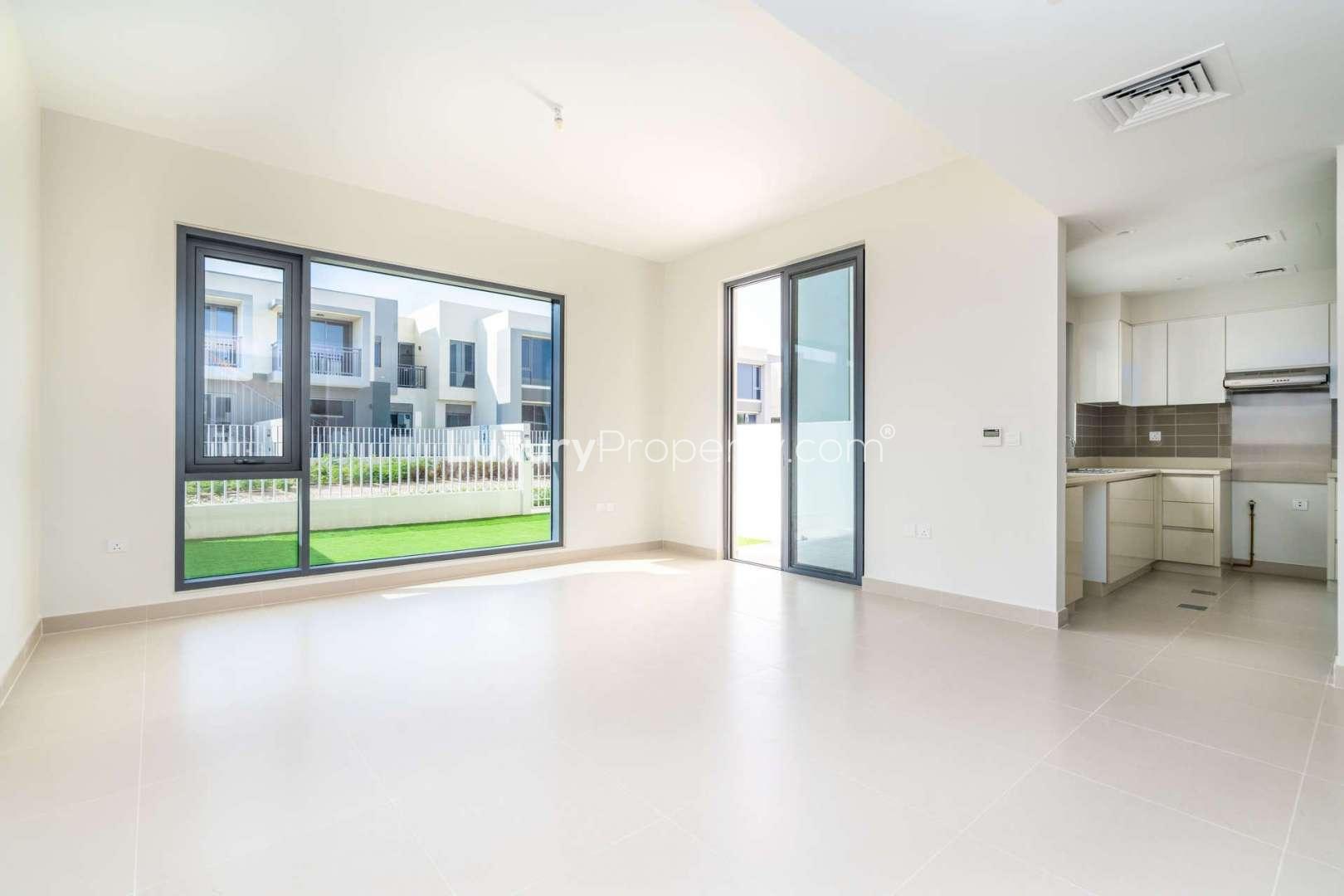 Modern 3-bedroom townhouse exterior in Maple, Dubai Hills Estate for rent