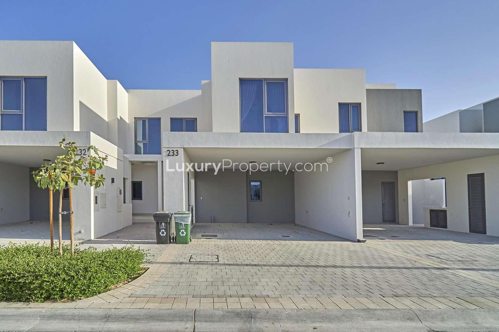 Exterior view of 3-bedroom townhouse for rent in Maple 3, Dubai Hills Estate
