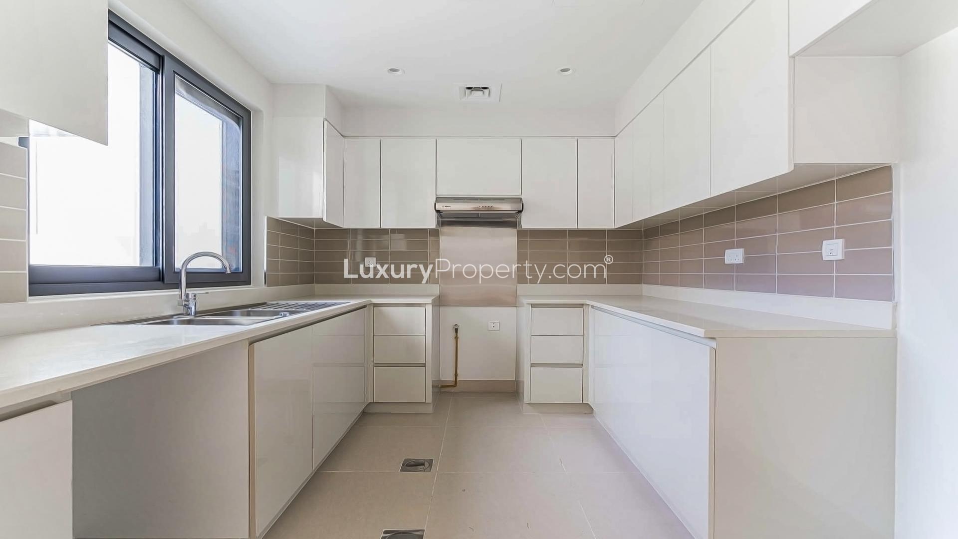 Modern townhouse interior with large windows, Dubai Hills Estate, Maple community