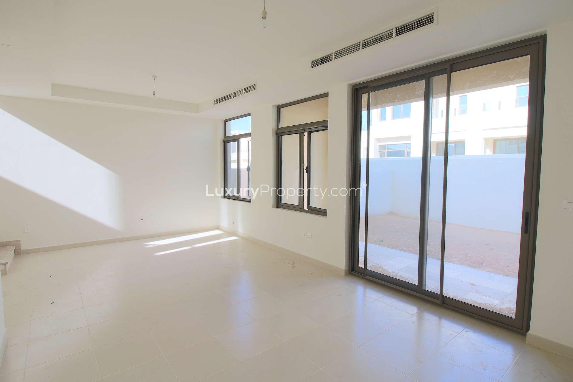 Bright living room in 3-bedroom townhouse for rent, Mira Oasis 3, Reem community