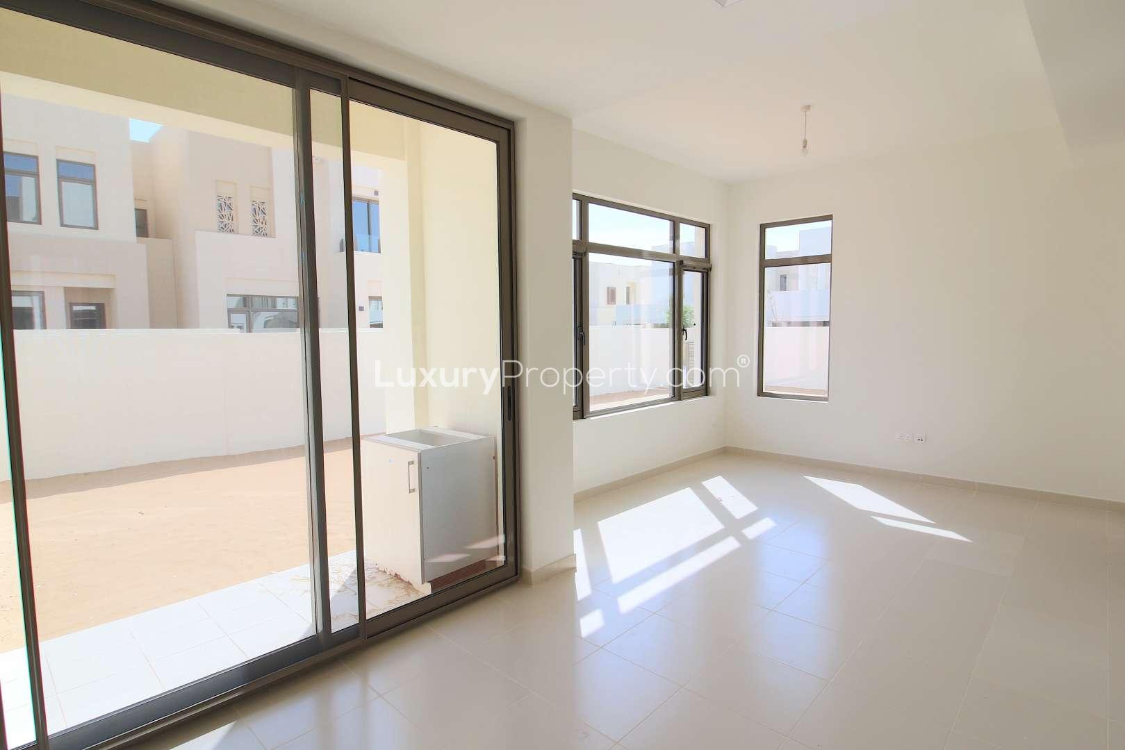 Bright living room in 3-bedroom townhouse, Mira Oasis, Reem, available for rent