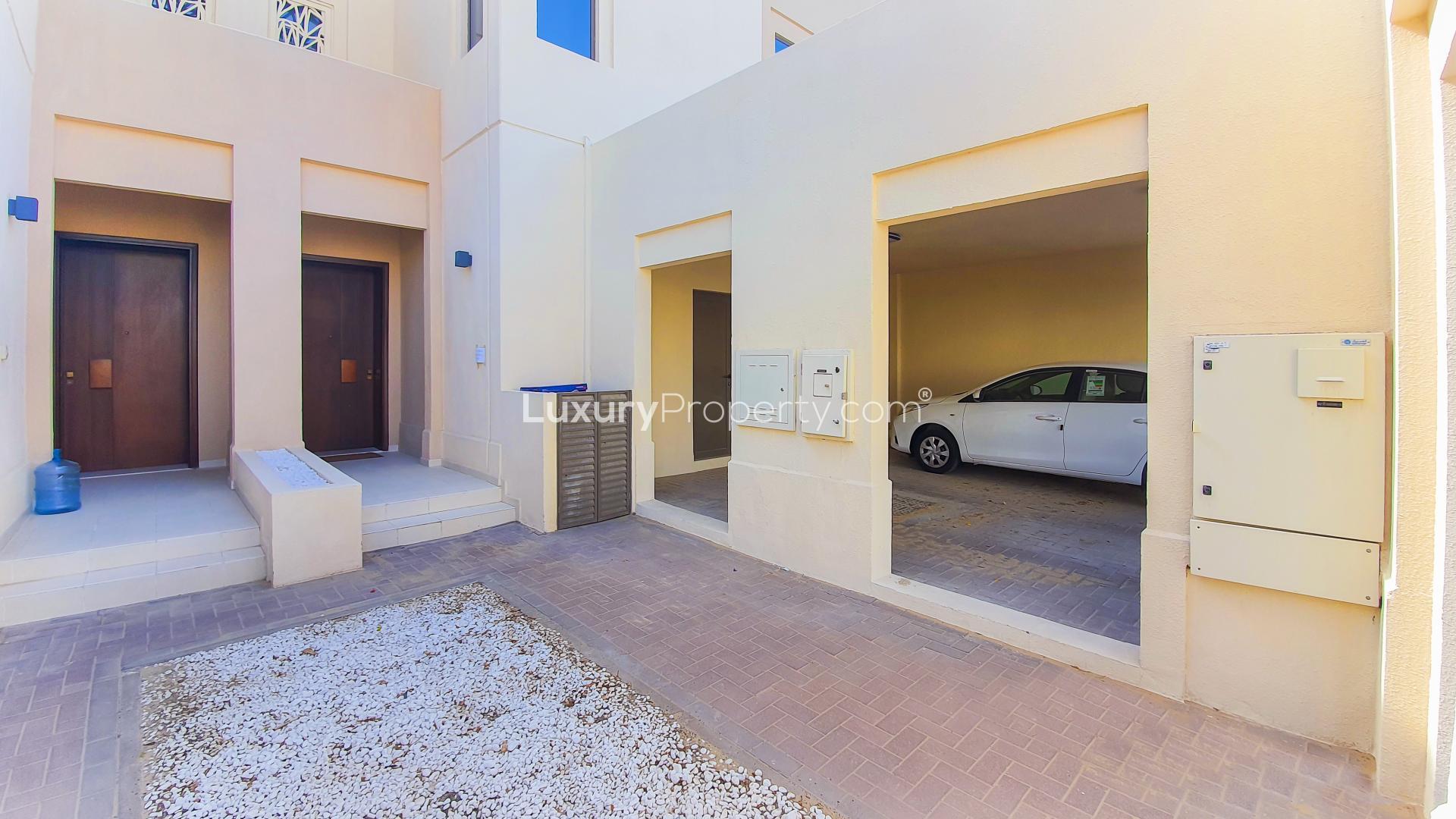 Street view of modern townhouses in Mira Oasis, Reem Community, available for rent