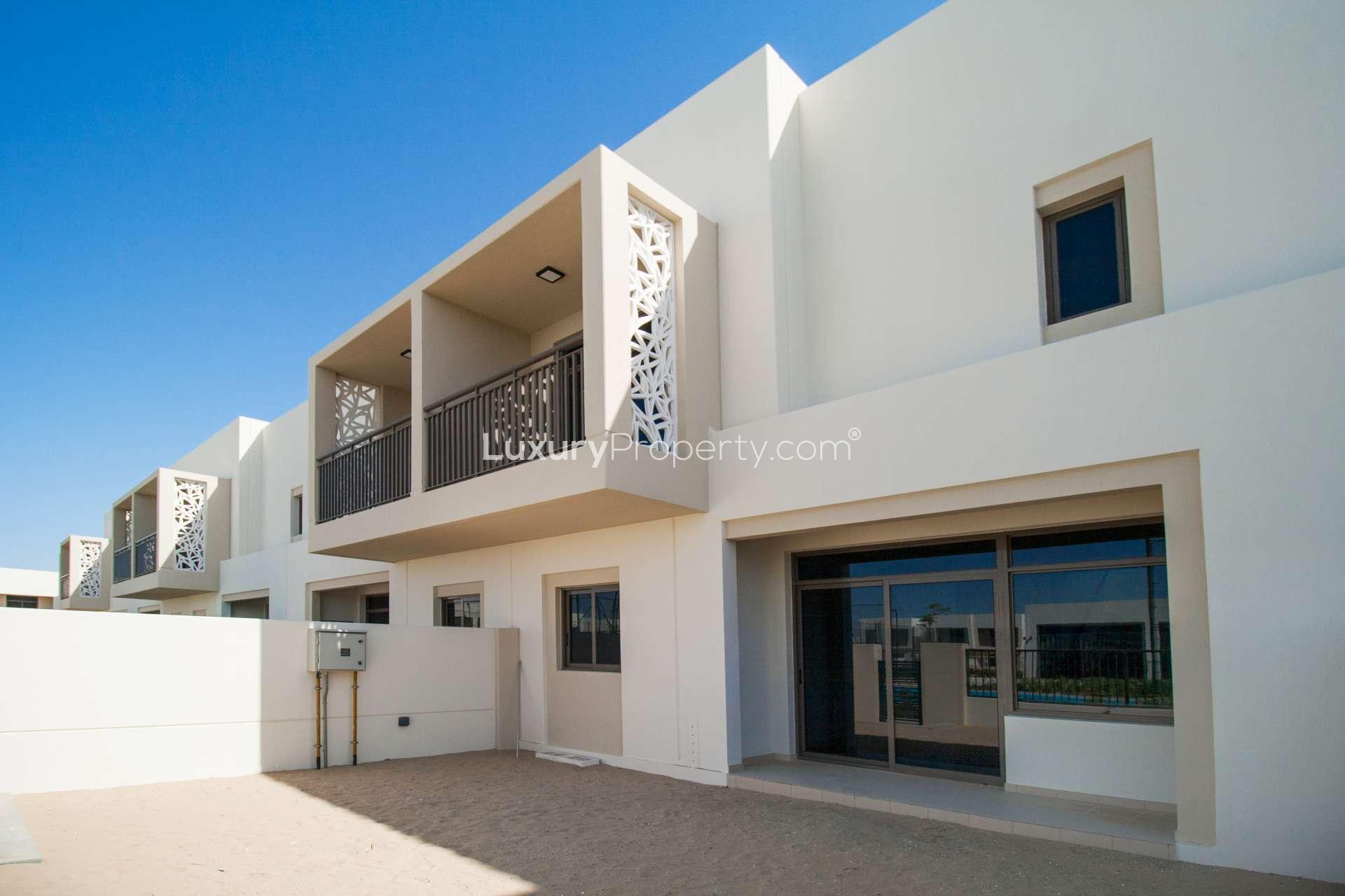 N/A,Modern living room with staircase in townhouse, Noor Town Square, ready to move in