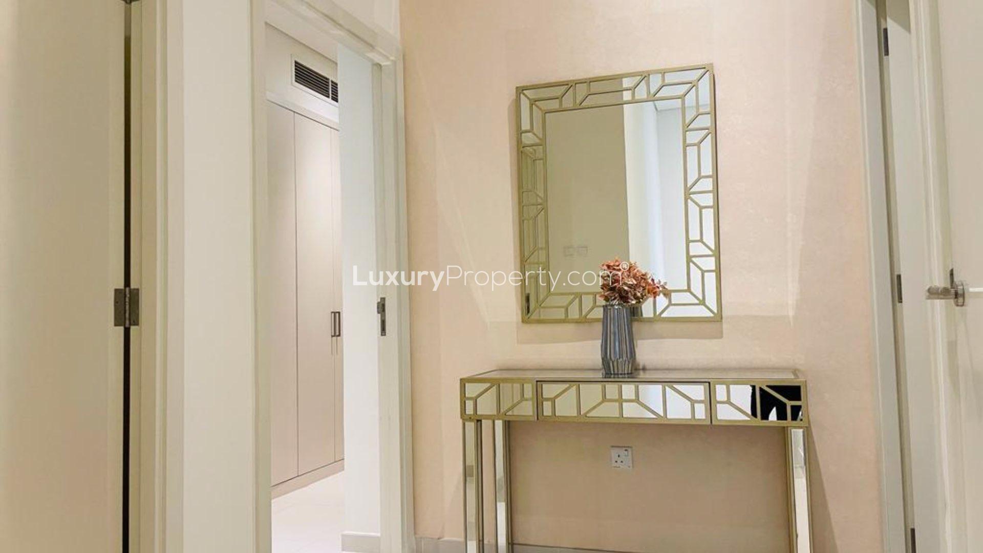 Cozy living room in fully furnished 3-bedroom villa, Damac Hills, Rochester community