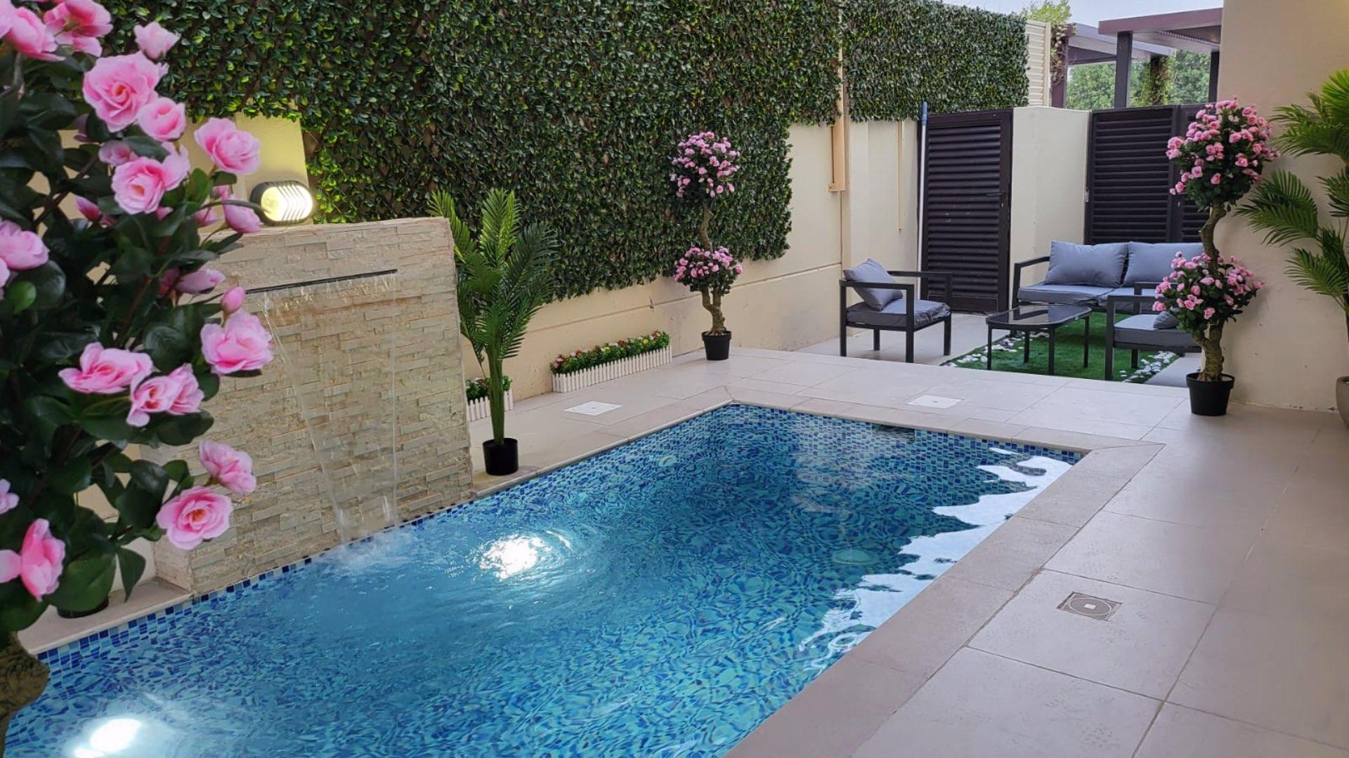 Modern dining area in fully furnished 3-bedroom villa, Rochester, Damac Hills, for rent