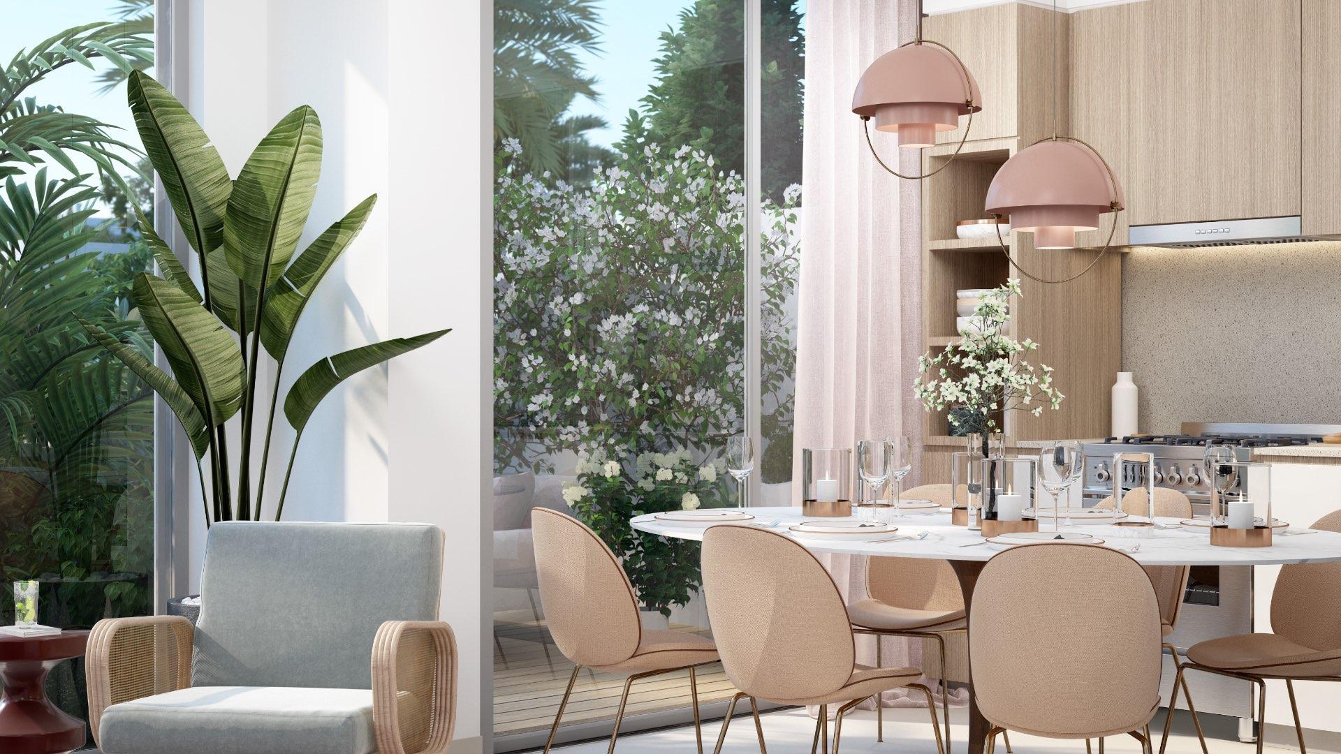 Modern dining and living area in three-bedroom townhouse, Arabian Ranches 3, Joy community