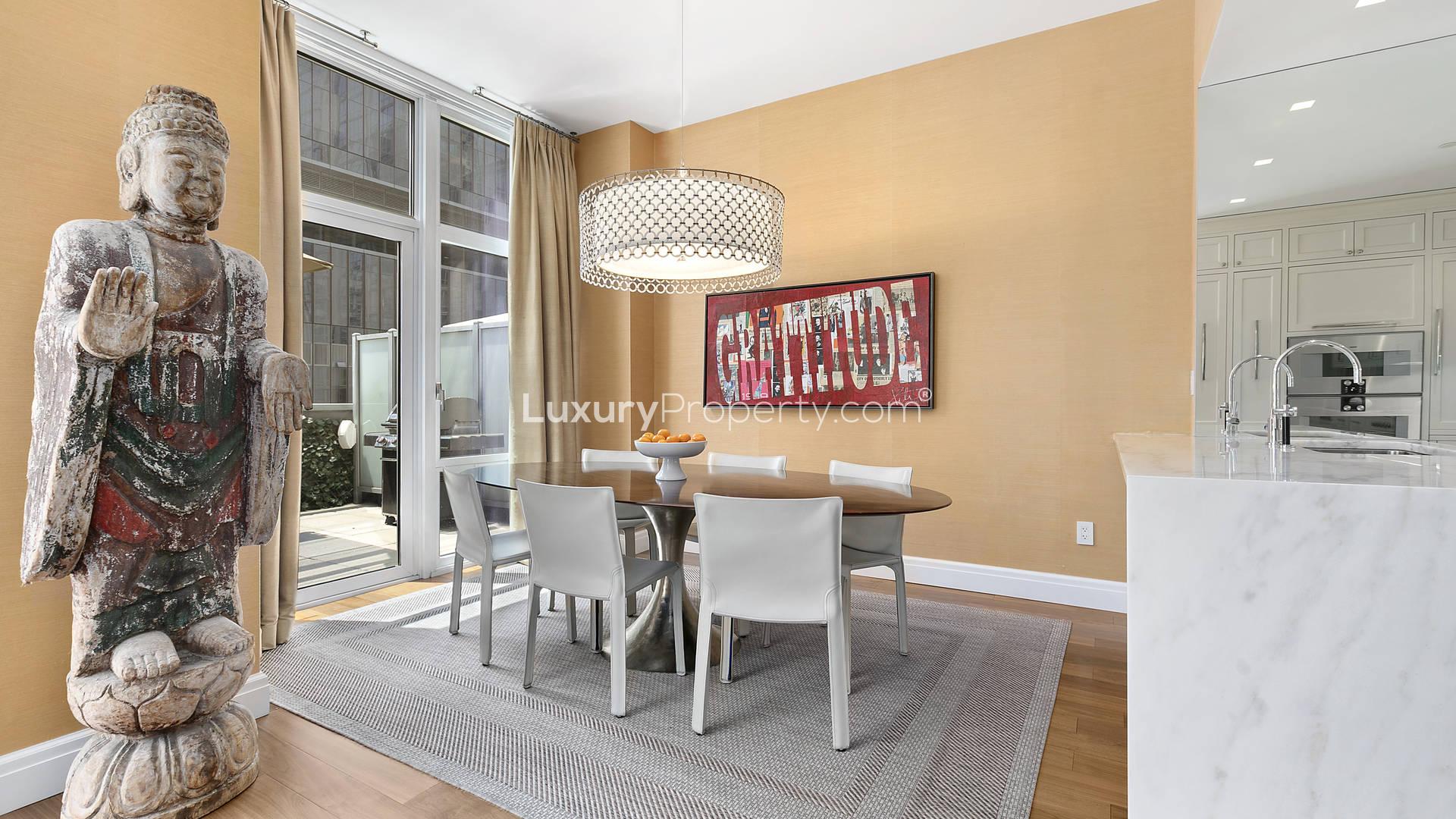 Luxurious modern kitchen in Manhattan townhouse-style duplex condo at 555 West 59th Street