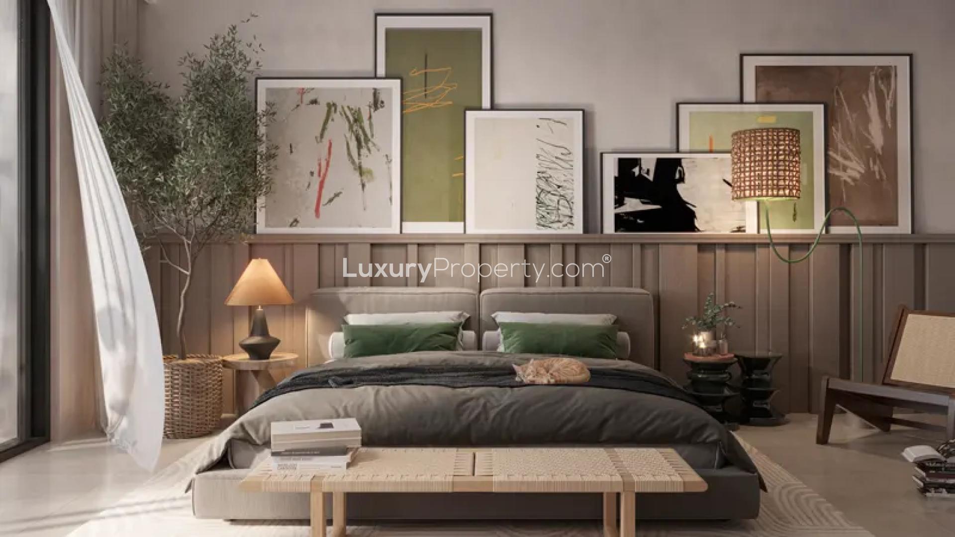 Modern living room in Aria Type Townhouse, Arabian Ranches 3, with cozy decor and art setup