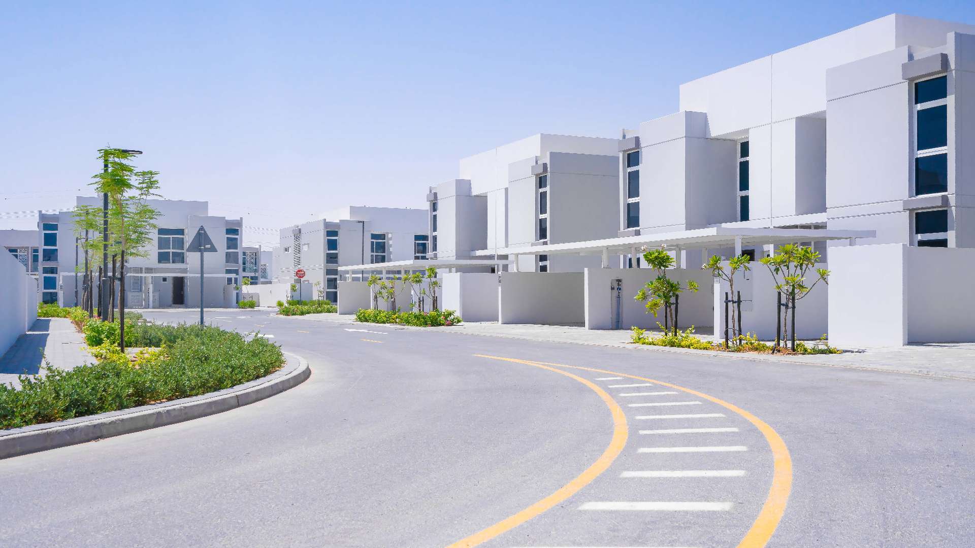 Modern single row villa exterior in Arabella Townhouses, Mudon, for sale