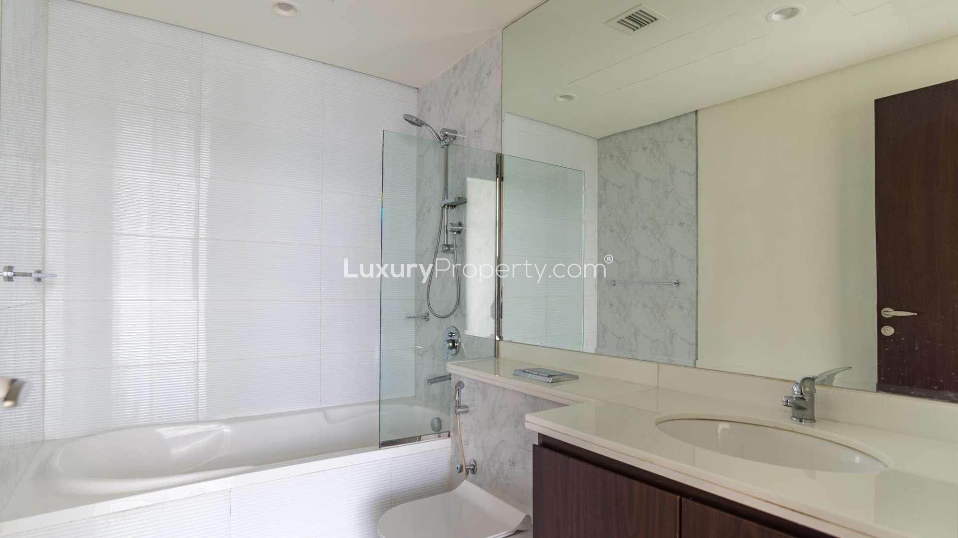 Contemporary Arabella townhouse balcony view, Mudon community, showcasing modern design and outdoor space