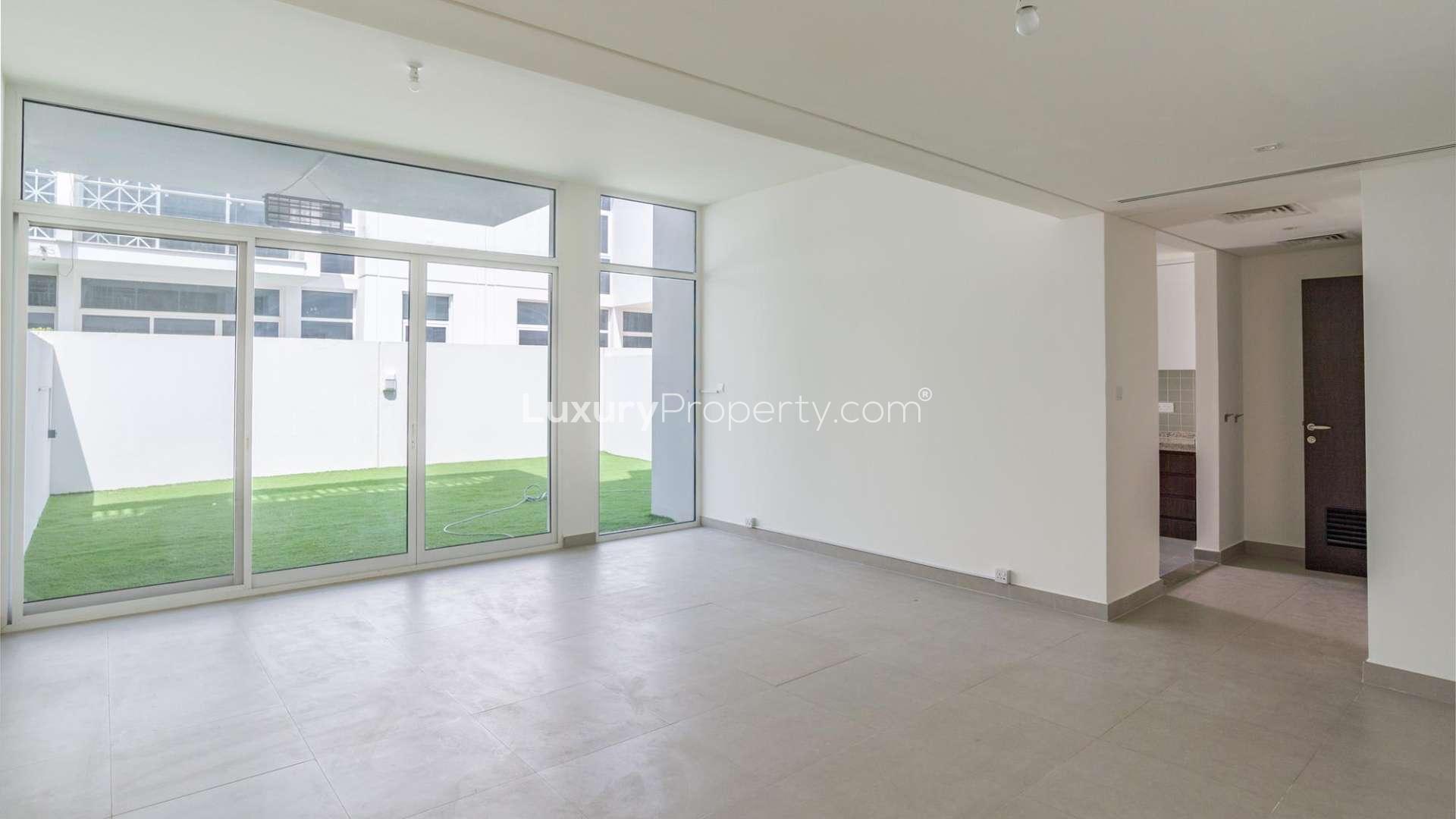 Modern 3-bedroom townhouse exterior in Arabella Townhouses, Mudon, with Type A layout for sale