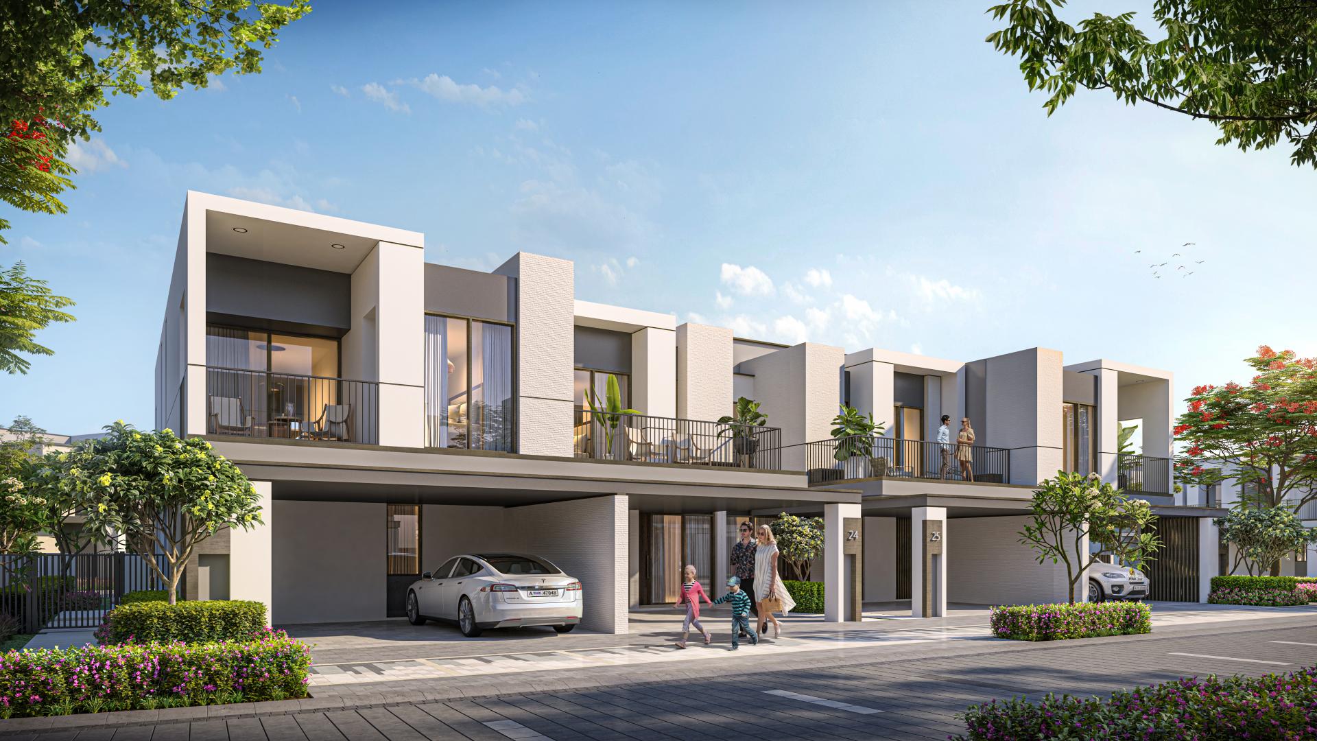 Exclusive 3-bed townhouse in Aura, Tilal Al Ghaf, with modern design and lush surroundings