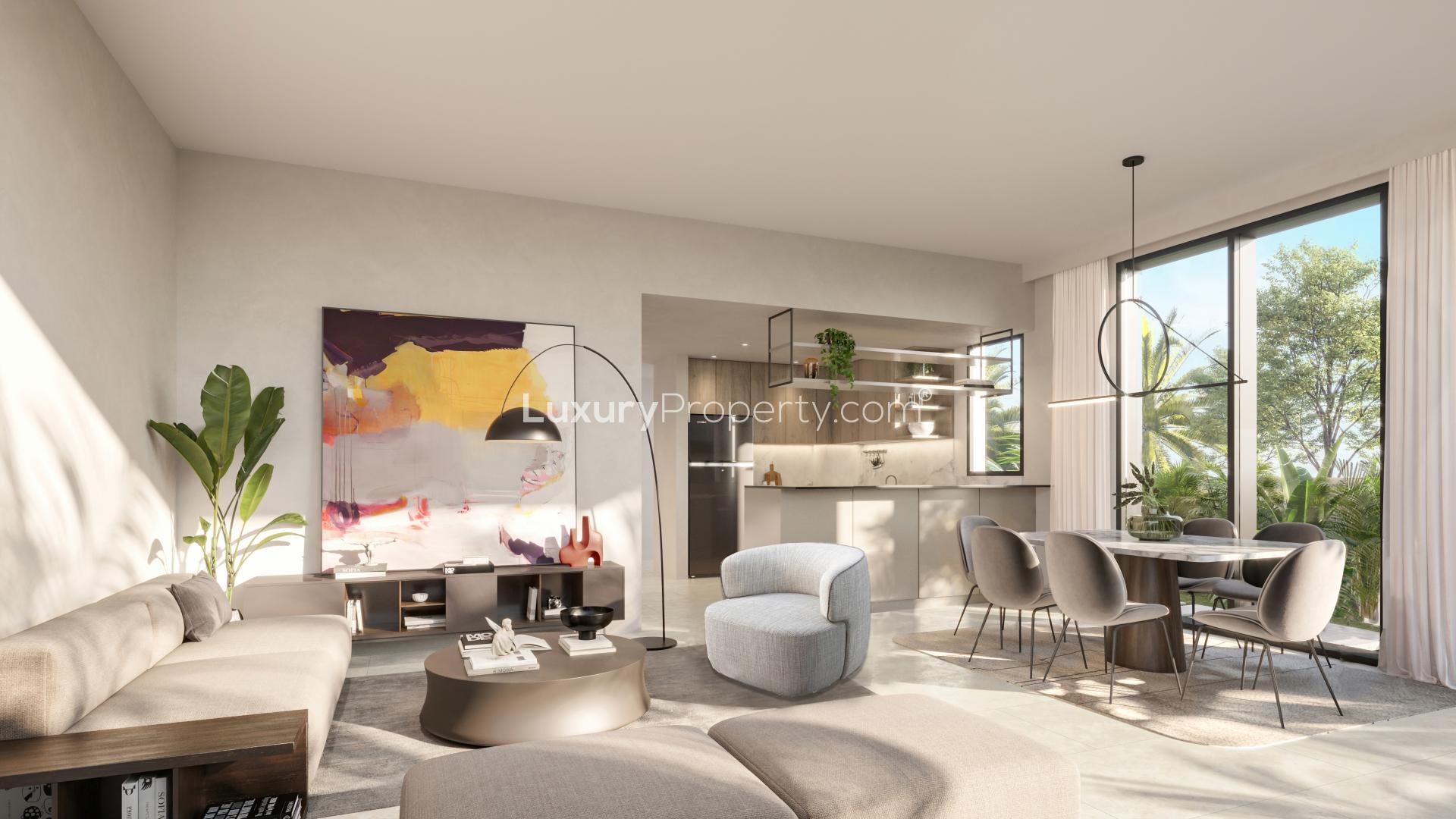 Modern living room in 3-bed townhouse, Aura, Tilal Al Ghaf, for sale. Ref: LP12985