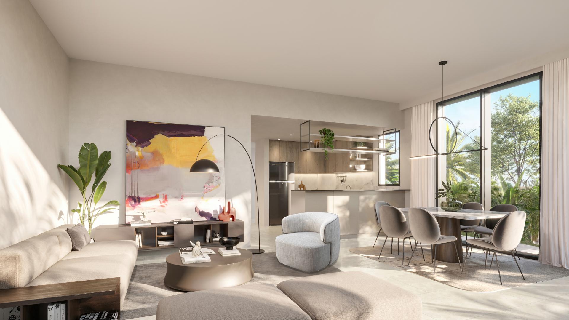 Modern living room in 3-bed townhouse, Aura, Tilal Al Ghaf, for sale. Ref: LP12985